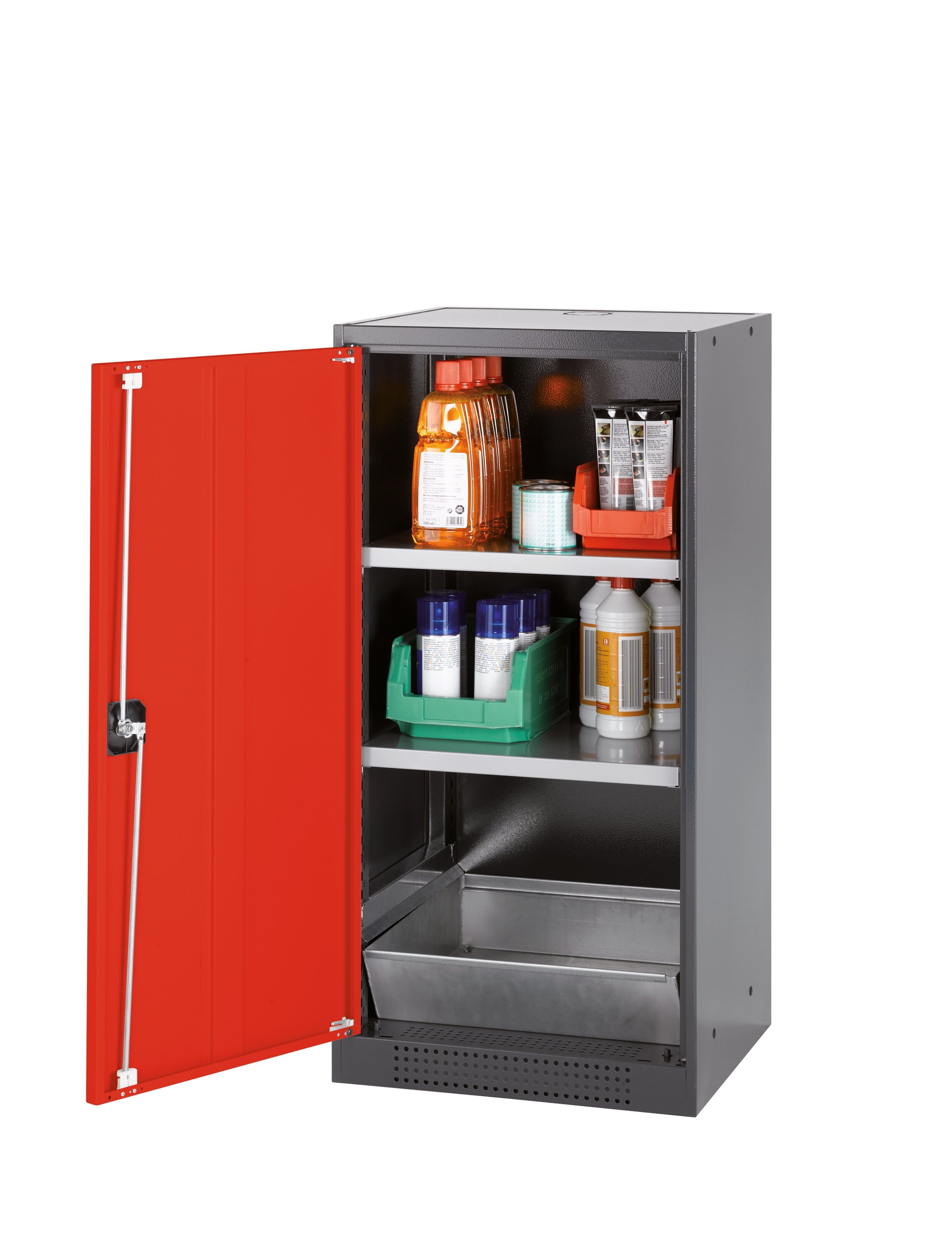 Chemical cabinet CS-CLASSIC model CS.110.054 in traffic red RAL 3020 with 2x standard shelves (sheet steel)