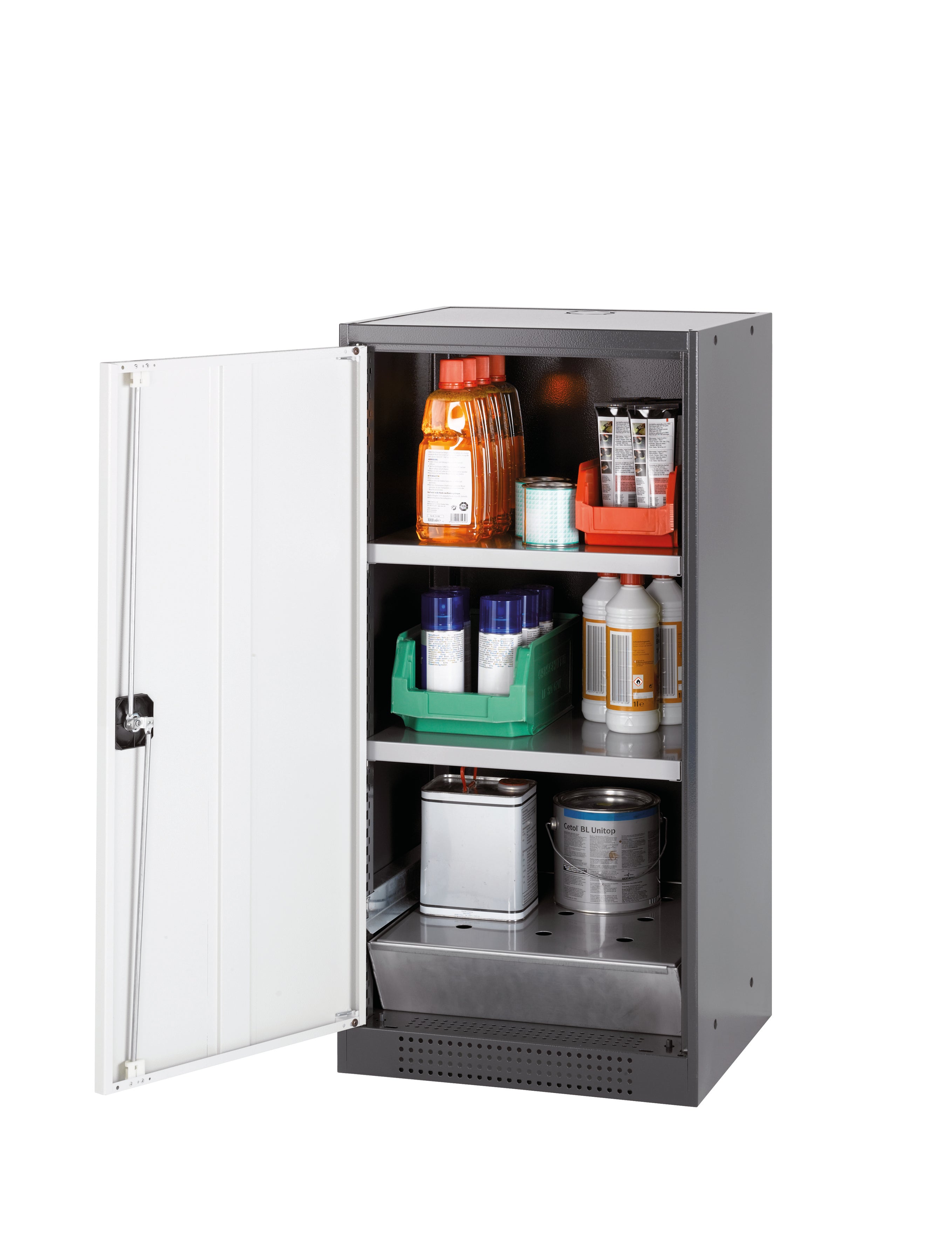 Chemical cabinet CS-CLASSIC model CS.110.054 in pure white RAL 9010 with 2x standard shelves (sheet steel)