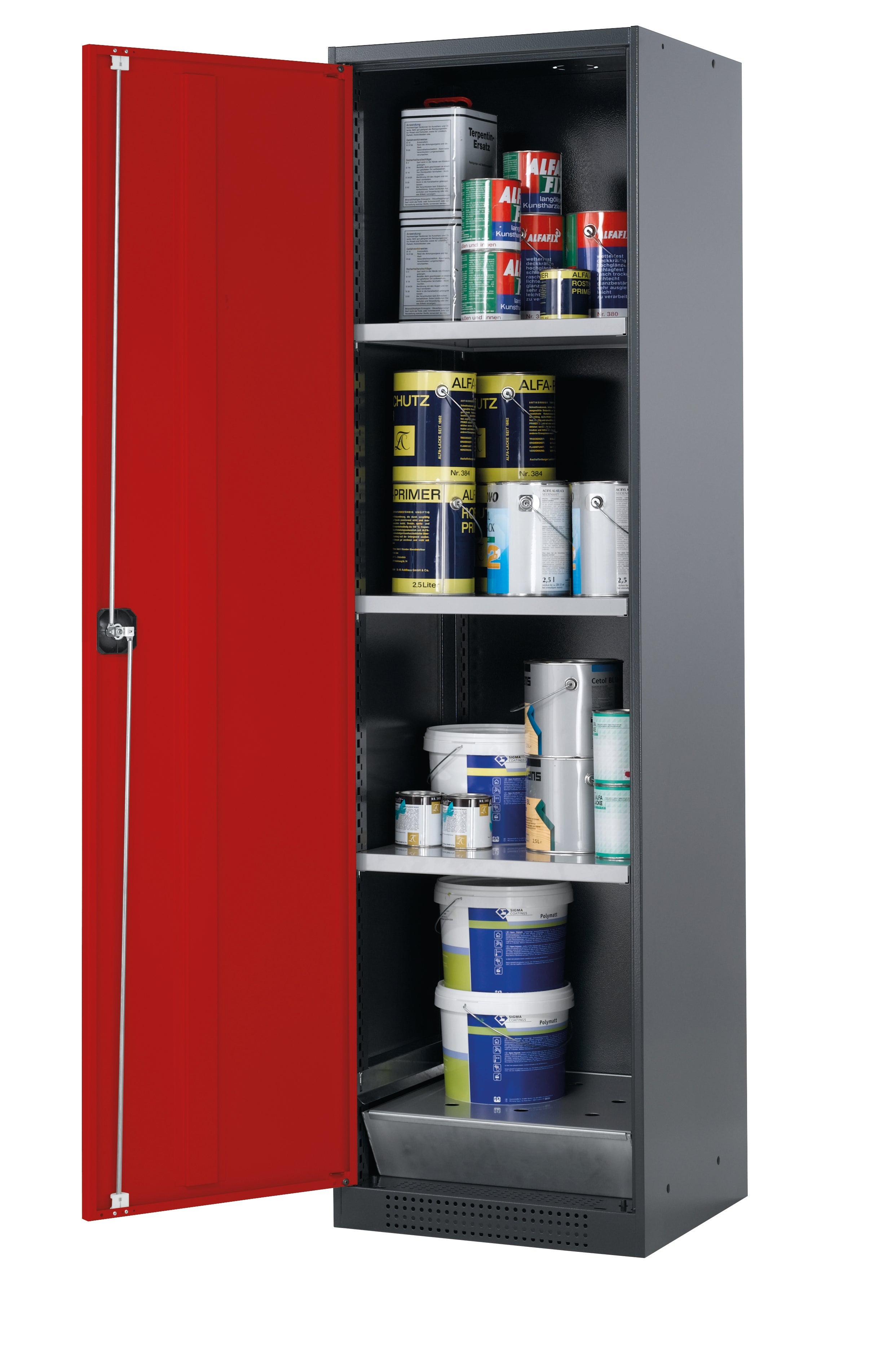 Chemical cabinet CS-CLASSIC model CS.195.054 in traffic red RAL 3020 with 3x standard shelves (sheet steel)
