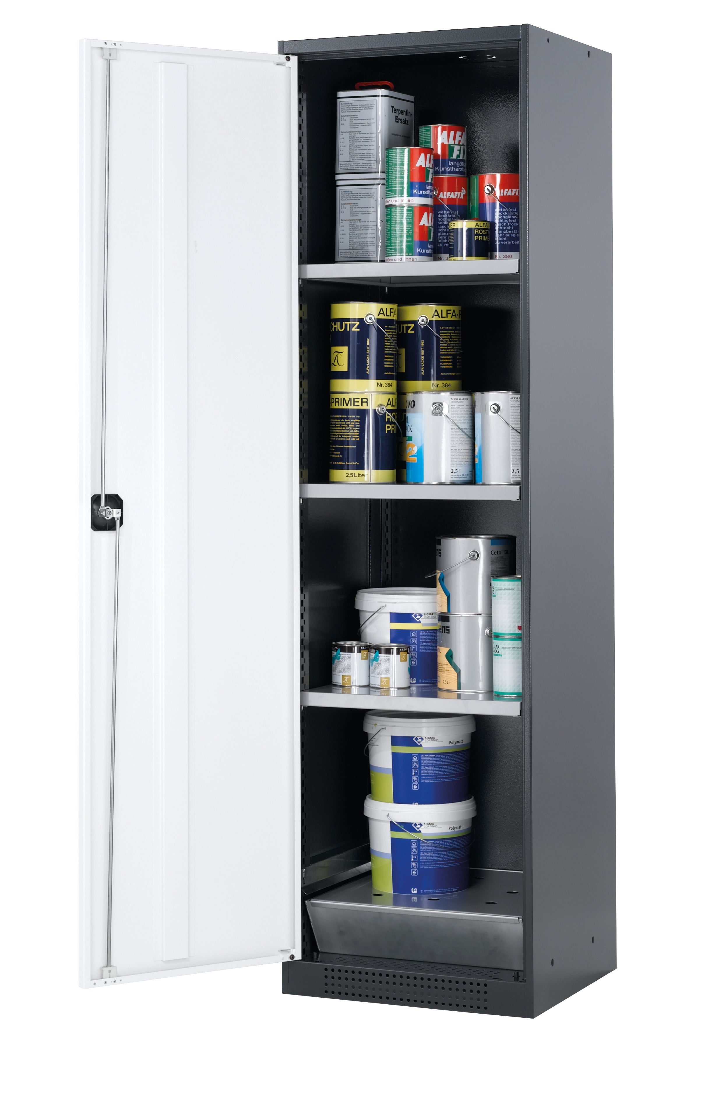 Chemical cabinet CS-CLASSIC model CS.195.054 in pure white RAL 9010 with 3x standard shelves (sheet steel)