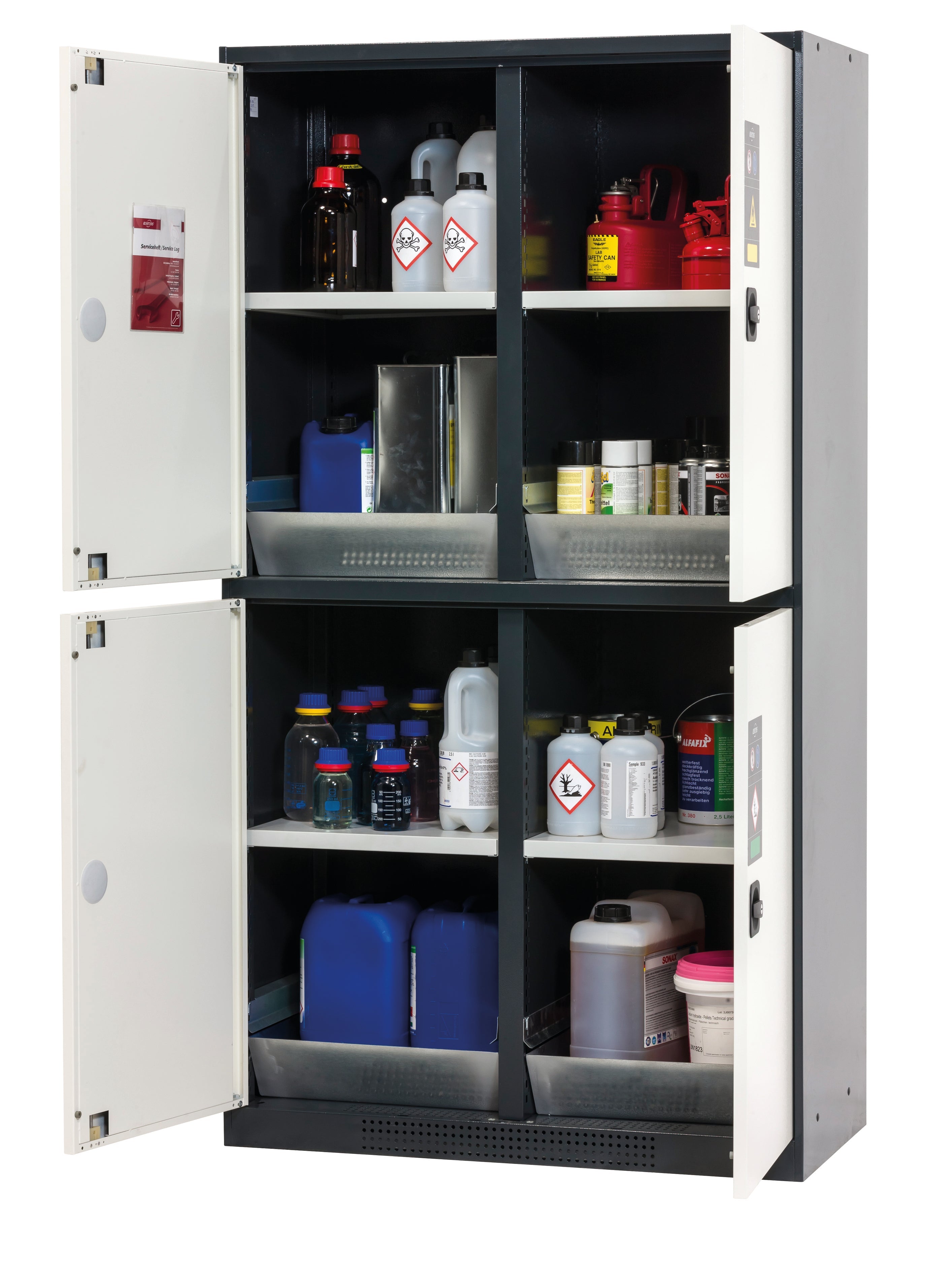 Chemical cabinet CS-CLASSIC-MultiRisk model CS.195.105.MM.4WD in pure white RAL 9010 with 4x standard shelves (sheet steel)