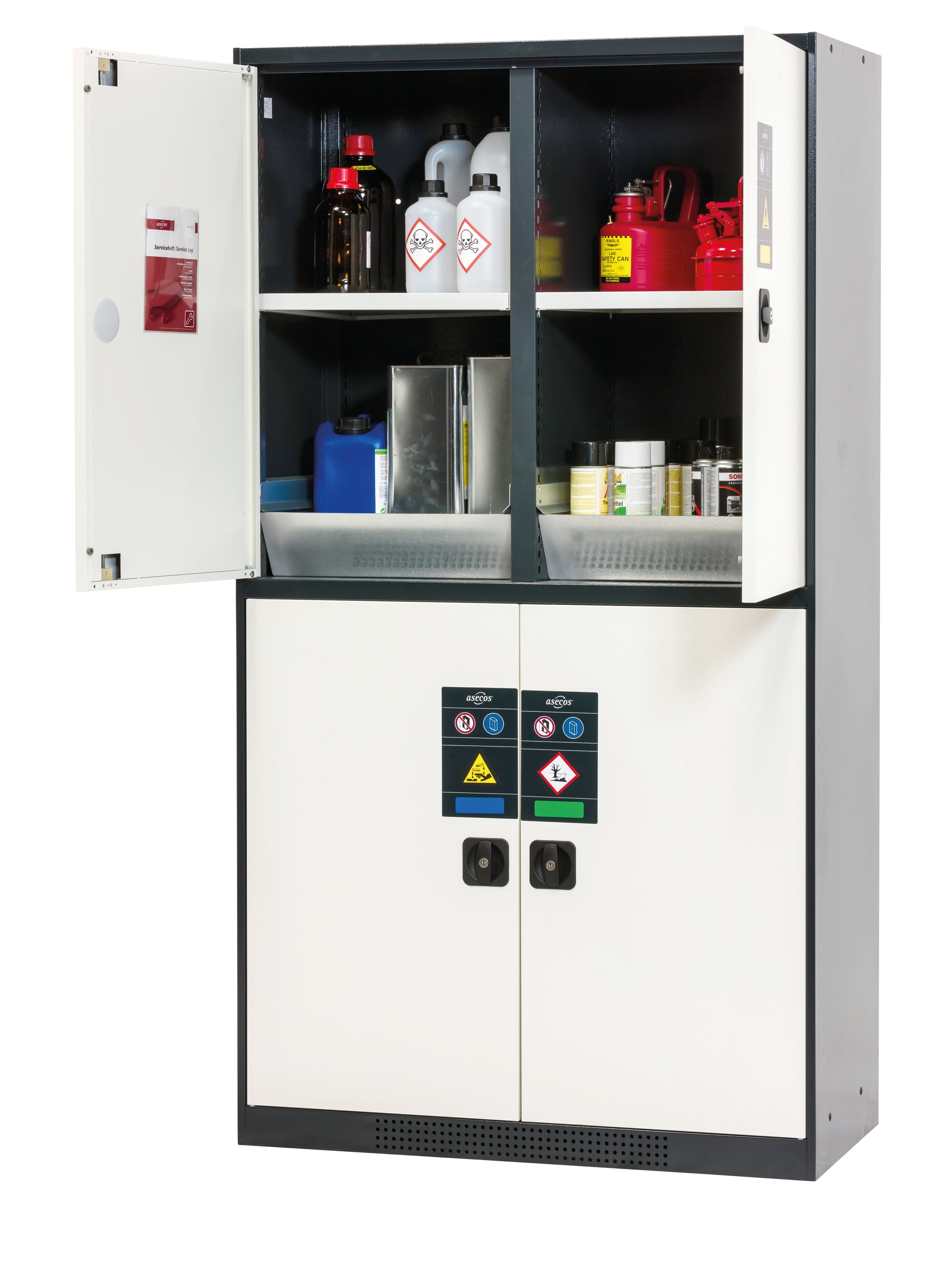 Chemical cabinet CS-CLASSIC-MultiRisk model CS.195.105.MM.4WD in pure white RAL 9010 with 2x standard shelves (sheet steel)