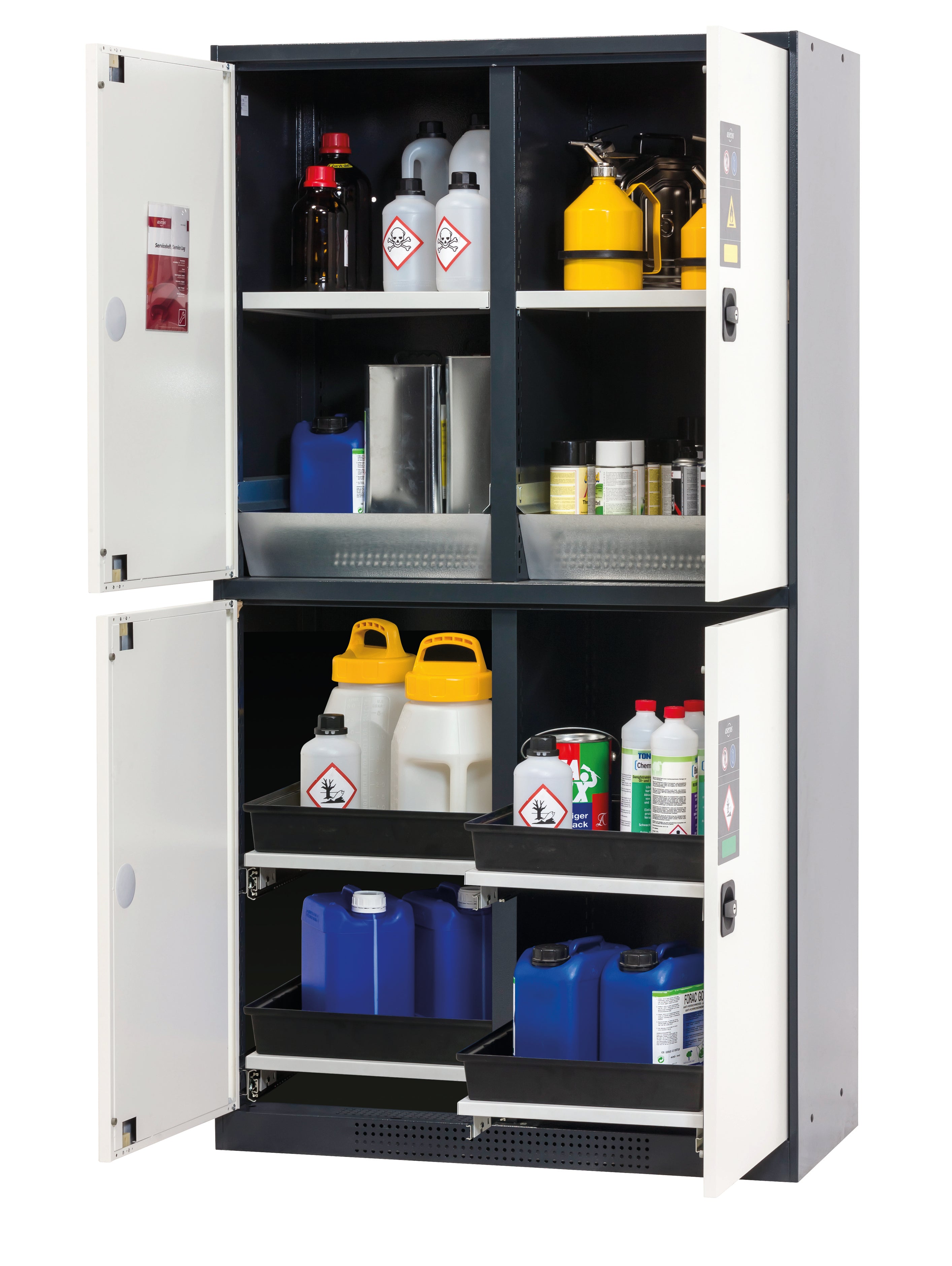 Chemical cabinet CS-CLASSIC-MultiRisk model CS.195.105.MM.4WD in pure white RAL 9010 with 2x standard shelves (sheet steel)