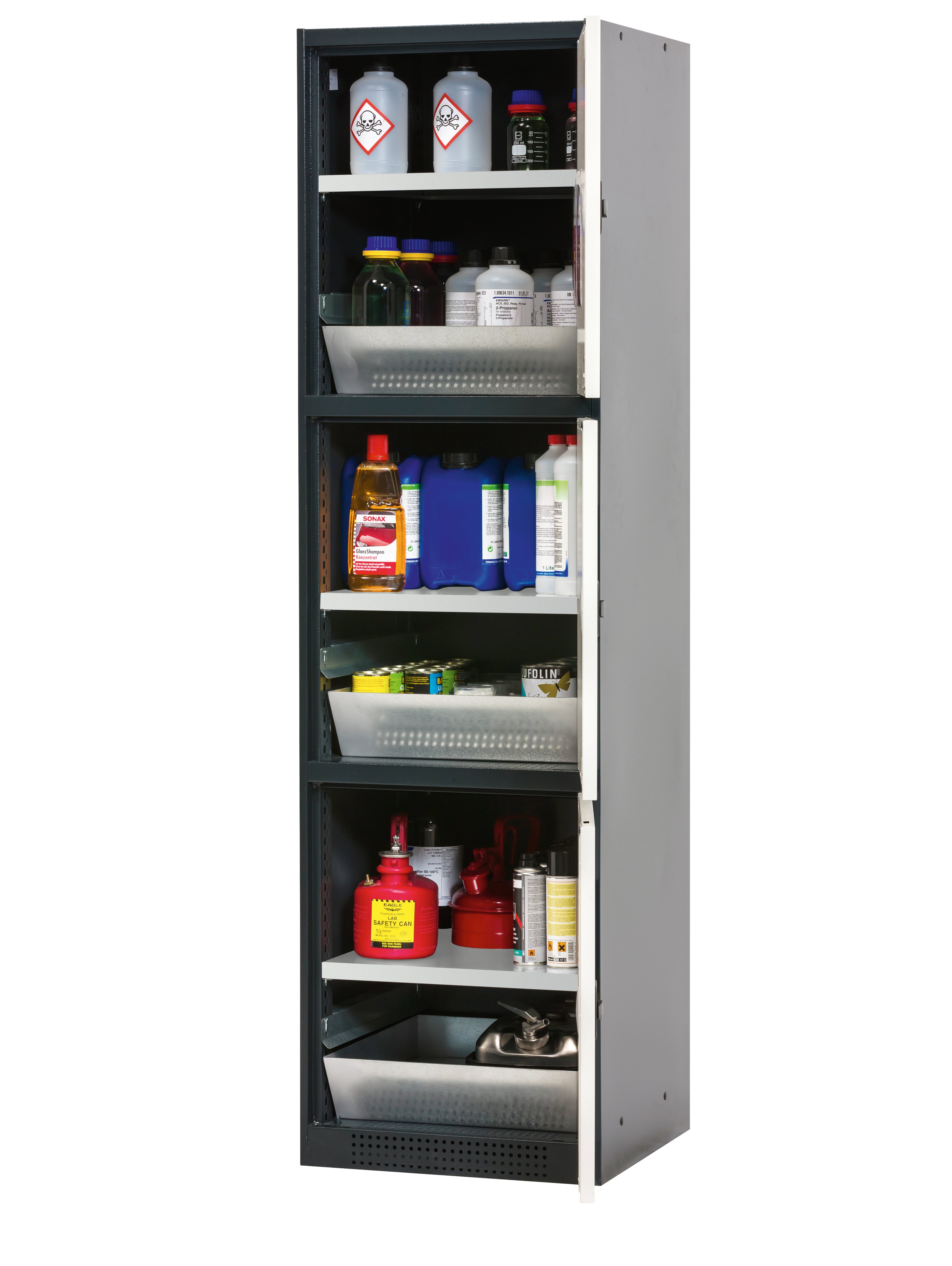 Chemical cabinet CS-CLASSIC-MultiRisk model CS.195.054.MH.3WDR in pure white RAL 9010 with 3x standard shelves (sheet steel)