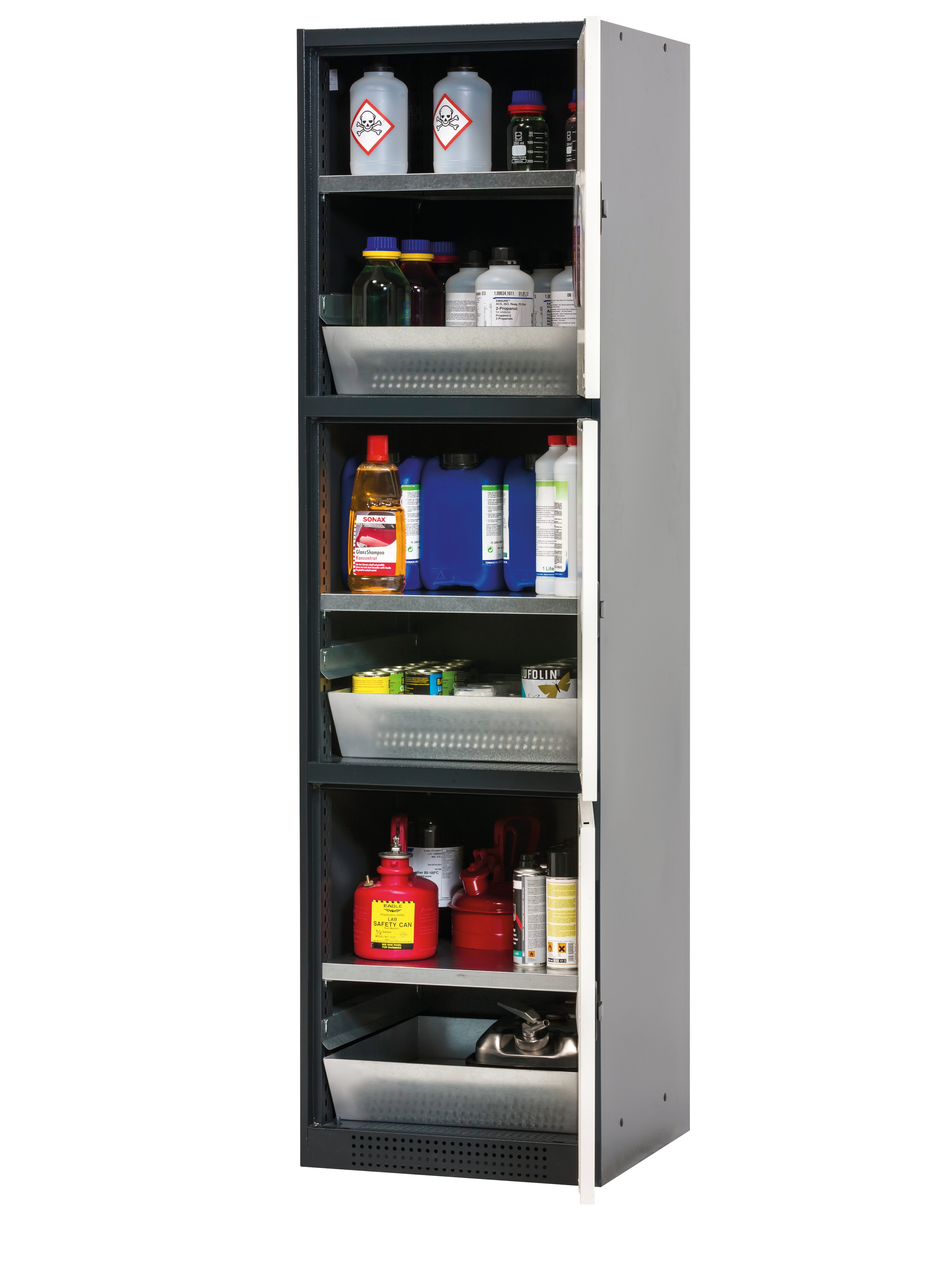 Chemical cabinet CS-CLASSIC-MultiRisk model CS.195.054.MH.3WDR in pure white RAL 9010 with 3x standard shelves (sheet steel)