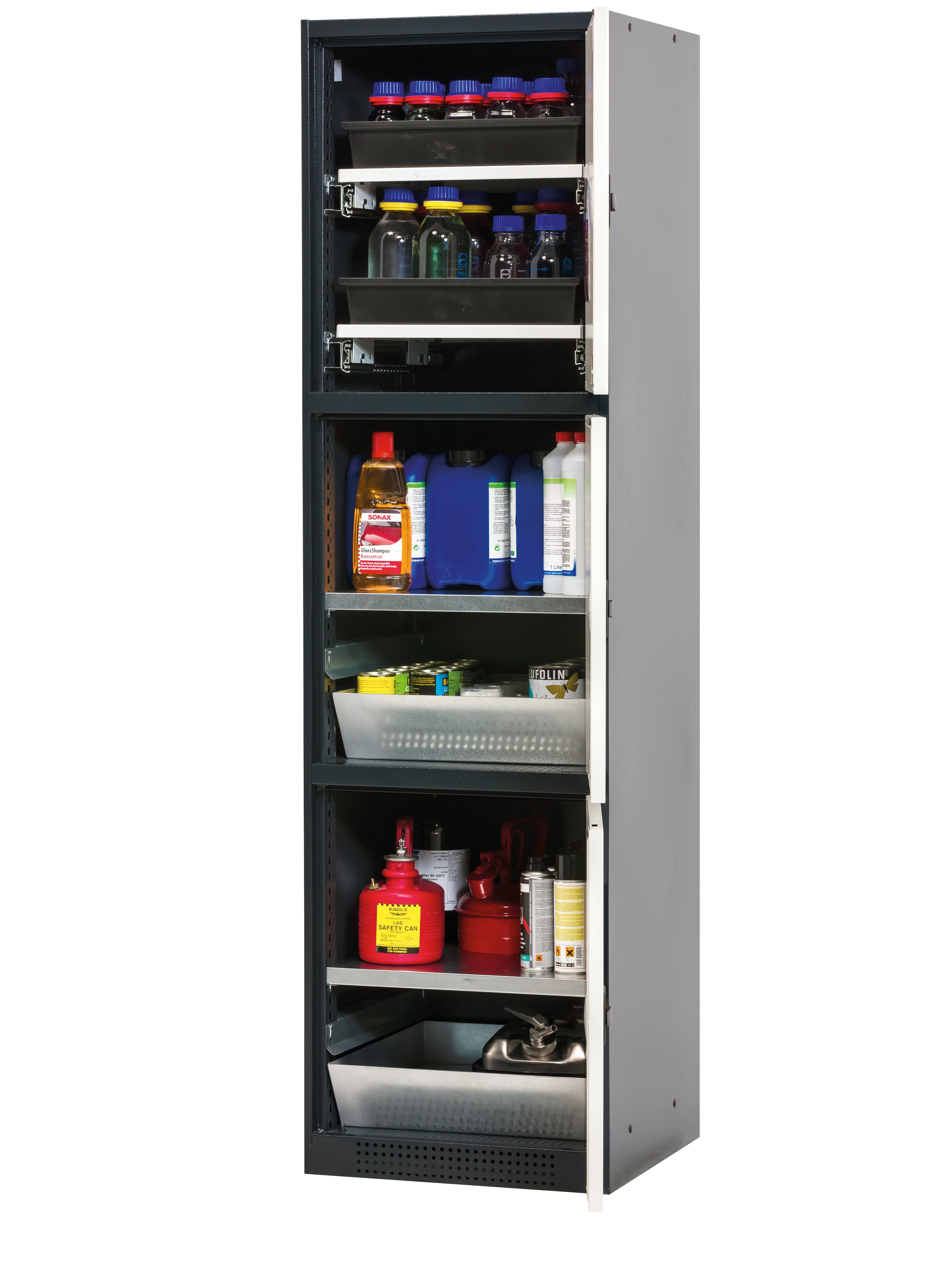 Chemical cabinet CS-CLASSIC-MultiRisk model CS.195.054.MH.3WDR in pure white RAL 9010 with 2x standard shelves (sheet steel)
