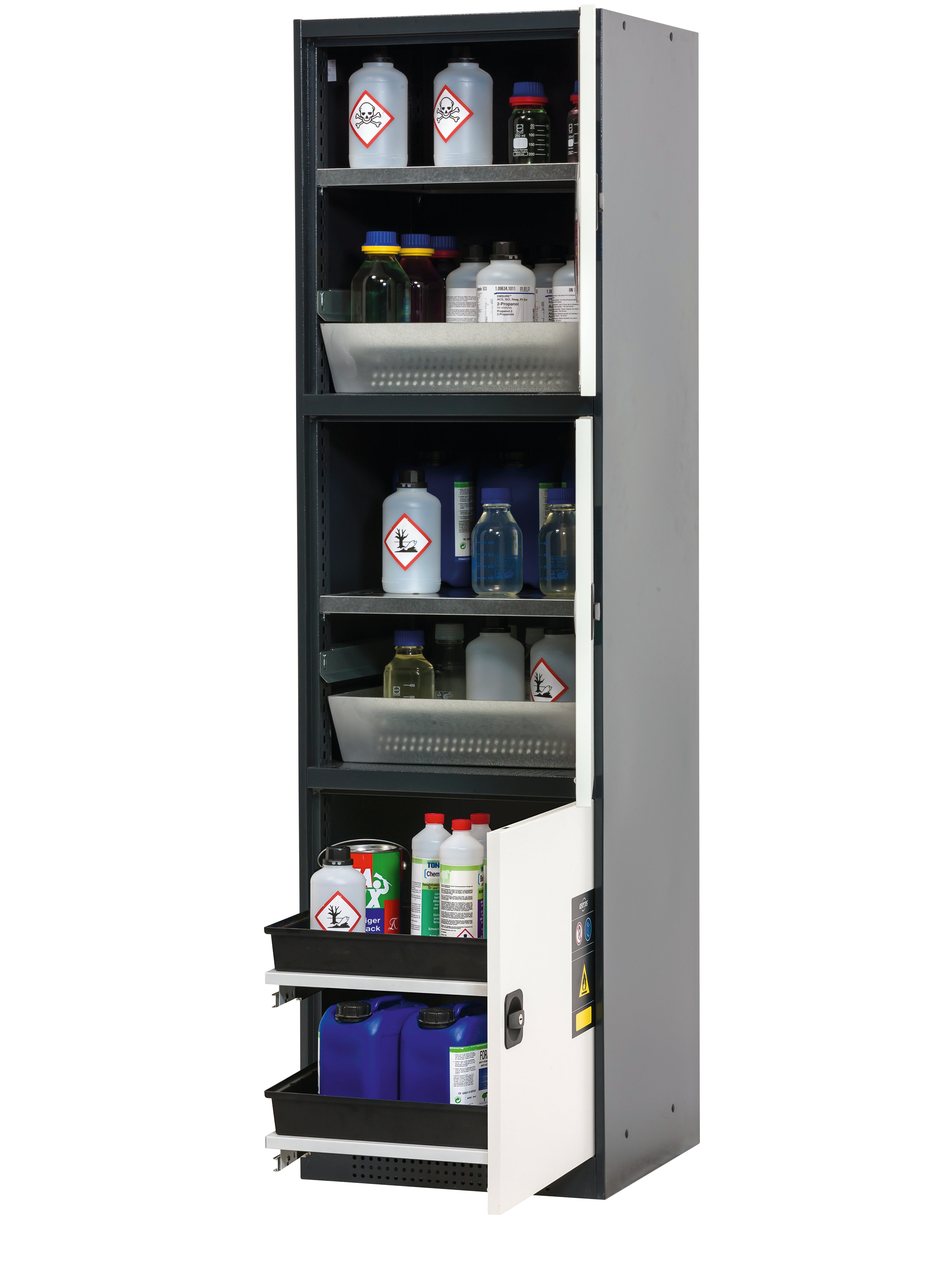 Chemical cabinet CS-CLASSIC-MultiRisk model CS.195.054.MH.3WDR in pure white RAL 9010 with 2x standard shelves (sheet steel)
