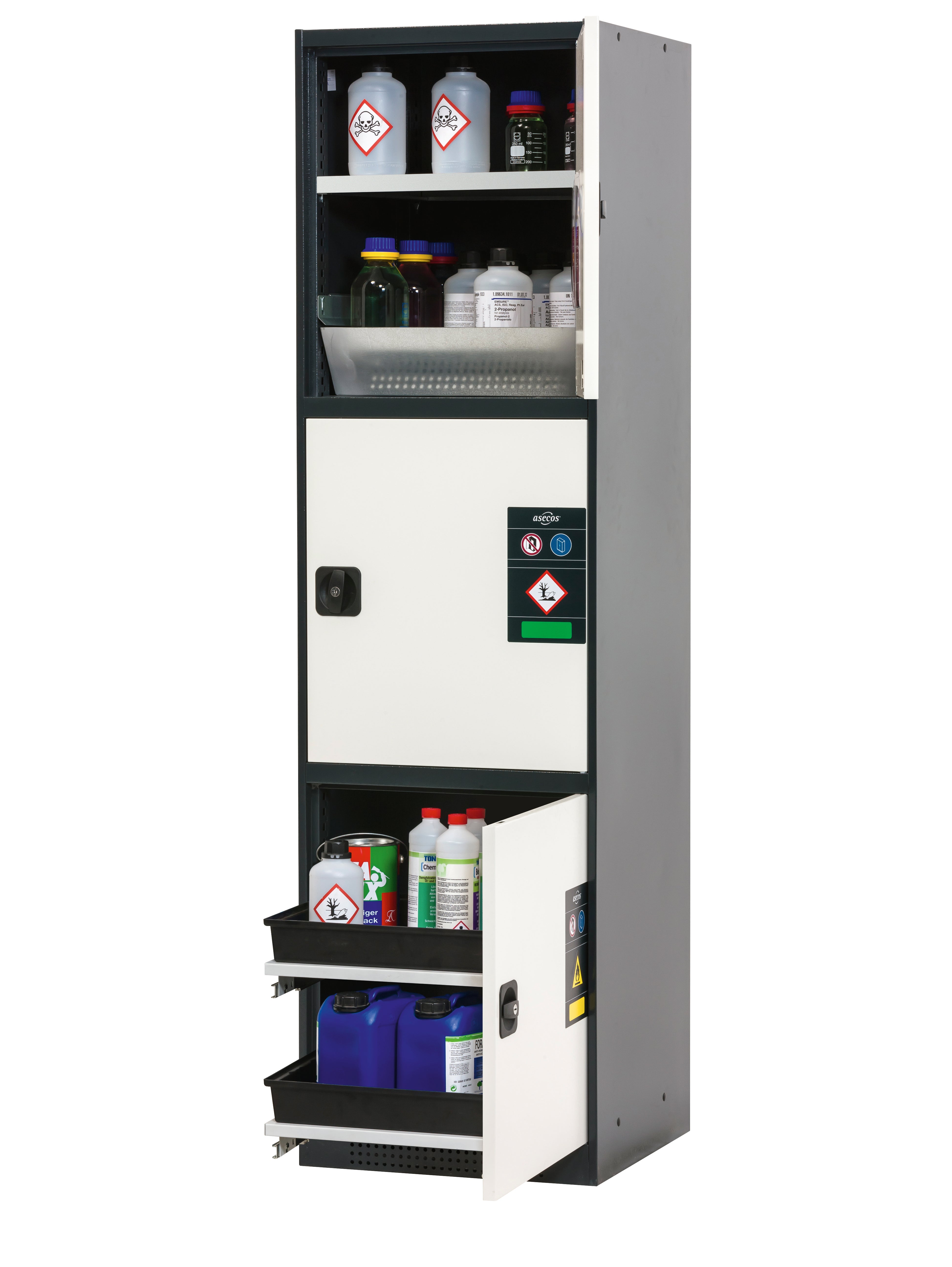 Armoire chimique CS-CLASSIC-MultiRisk modèle CS.195.054.MH.3WDR en blanc pur RAL 9010 avec 1x étagère standard (tôle d'acier)