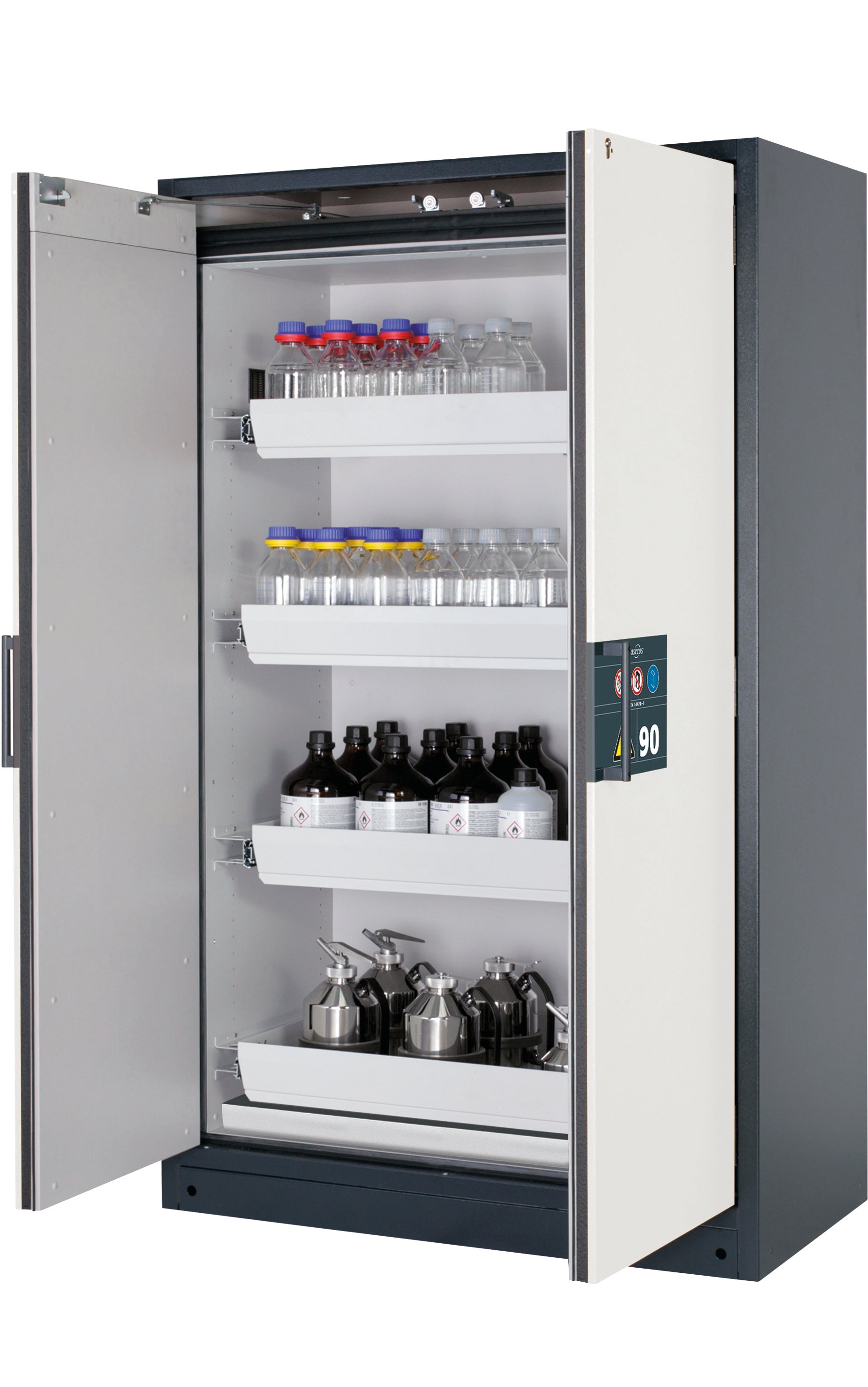 Type 90 safety storage cabinet Q-CLASSIC-90 model Q90.195.120 in pure white RAL 9010 with 4x drawer (standard) (sheet steel),