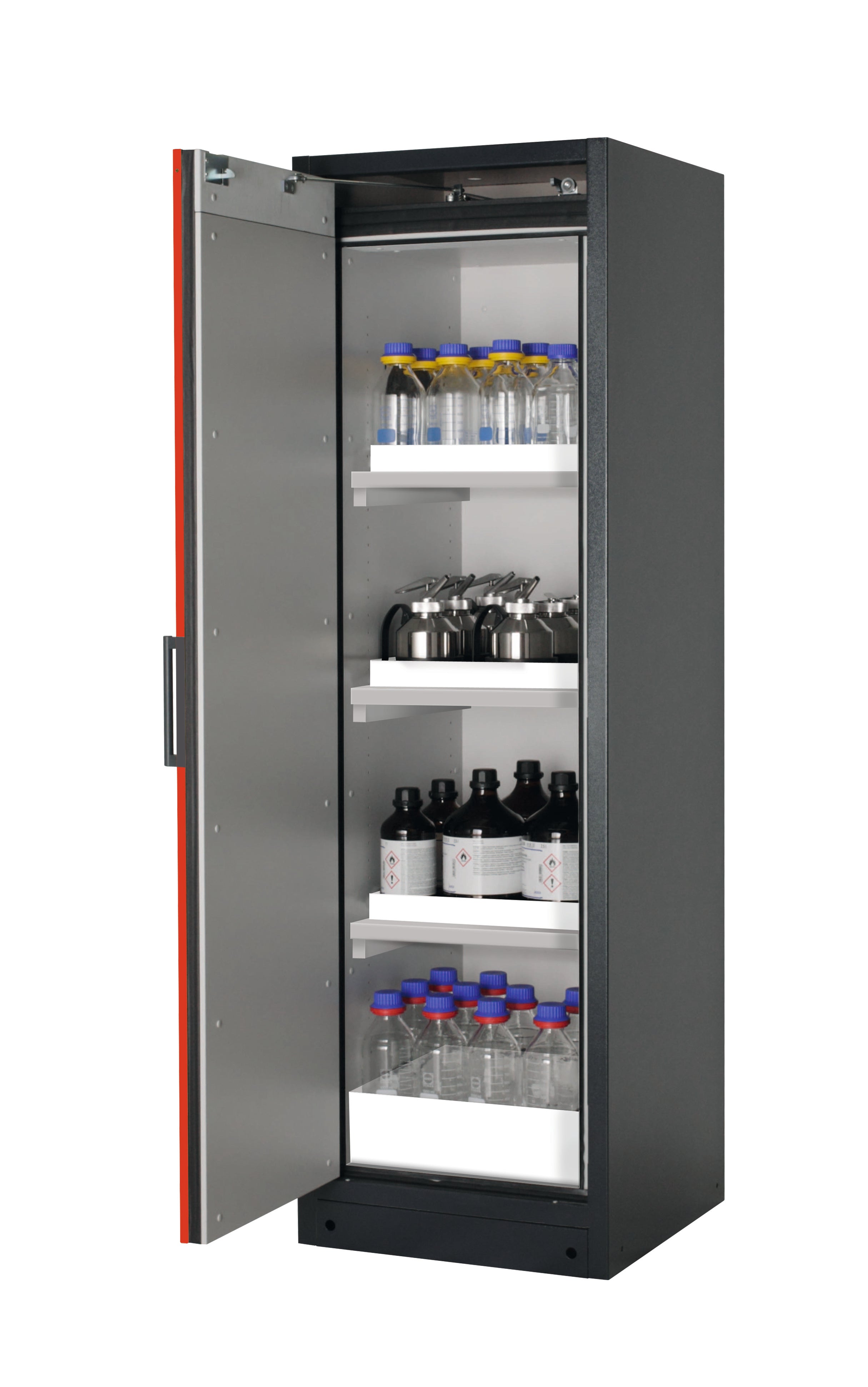 Type 90 safety storage cabinet Q-CLASSIC-90 model Q90.195.060 in traffic red RAL 3020 with 3x tray shelf (standard) (polypropylene),