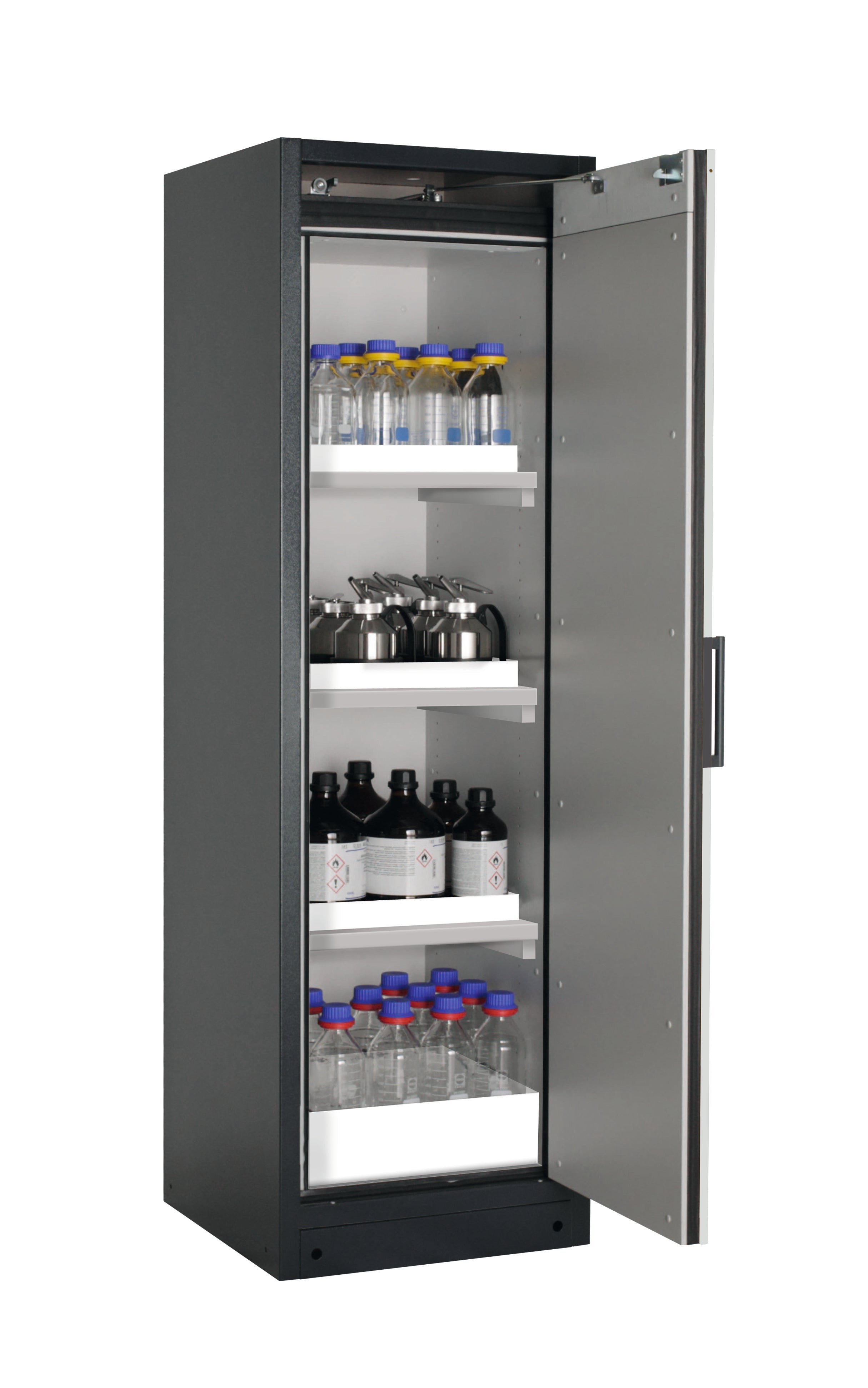 Type 90 safety storage cabinet Q-CLASSIC-90 model Q90.195.060.R in light grey RAL 7035 with 3x tray shelf (standard) (polypropylene),