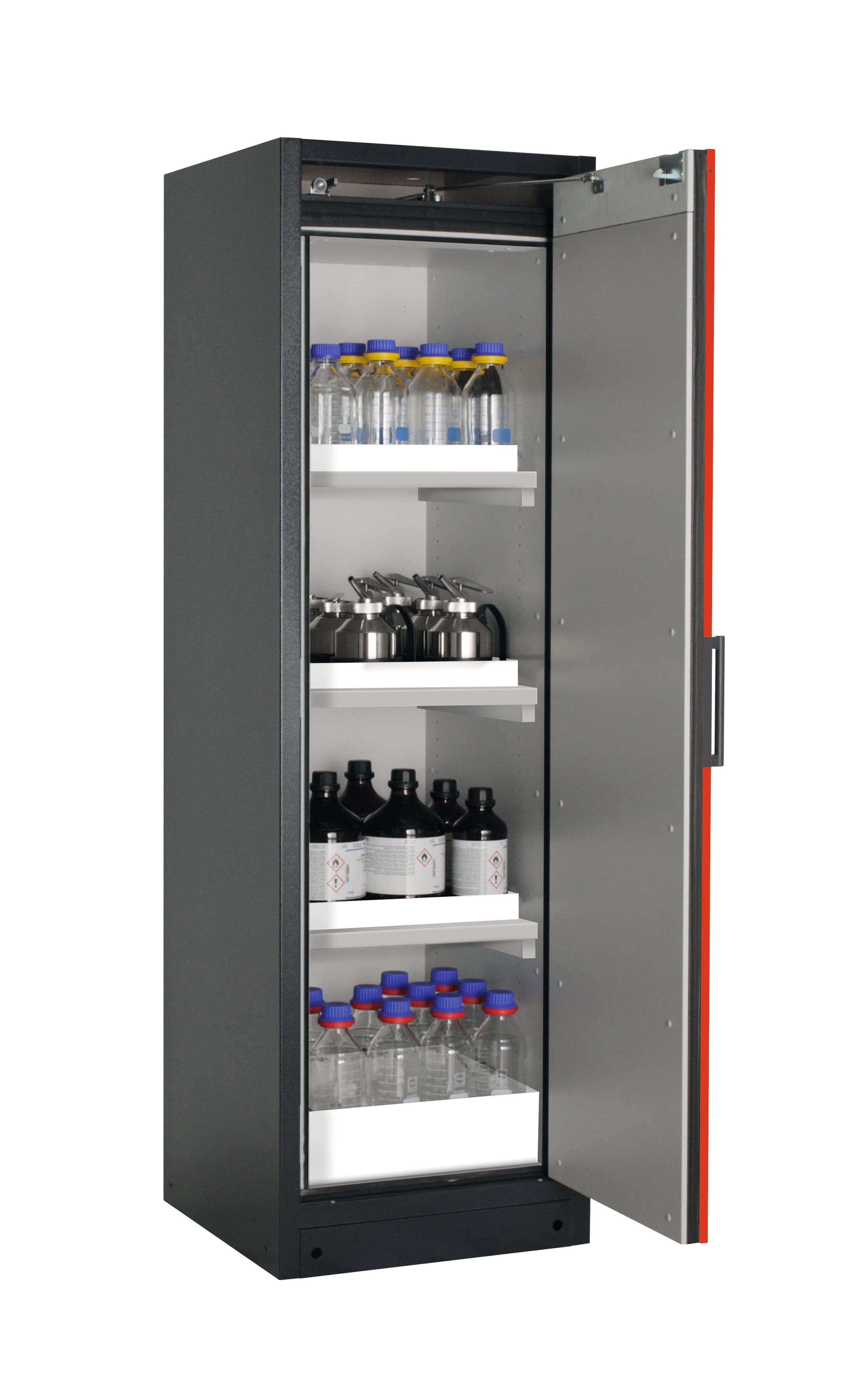 Type 90 safety storage cabinet Q-CLASSIC-90 model Q90.195.060.R in traffic red RAL 3020 with 3x tray shelf (standard) (polypropylene),