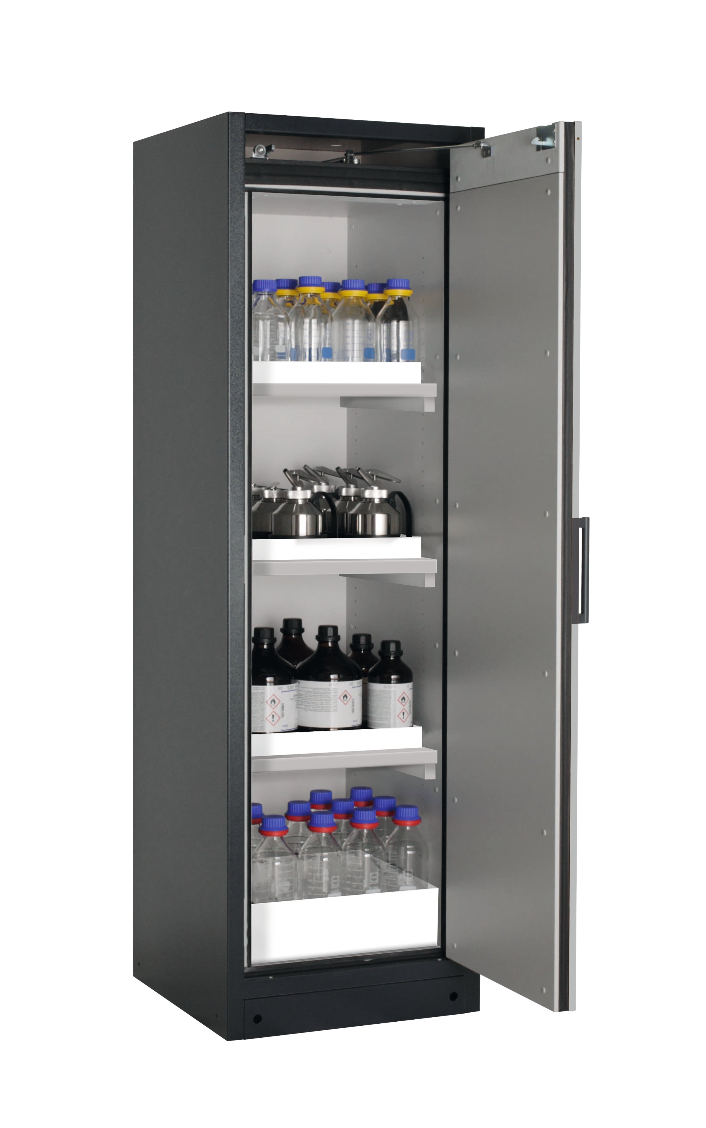 Type 90 safety storage cabinet Q-CLASSIC-90 model Q90.195.060.R in pure white RAL 9010 with 3x tray shelf (standard) (polypropylene),