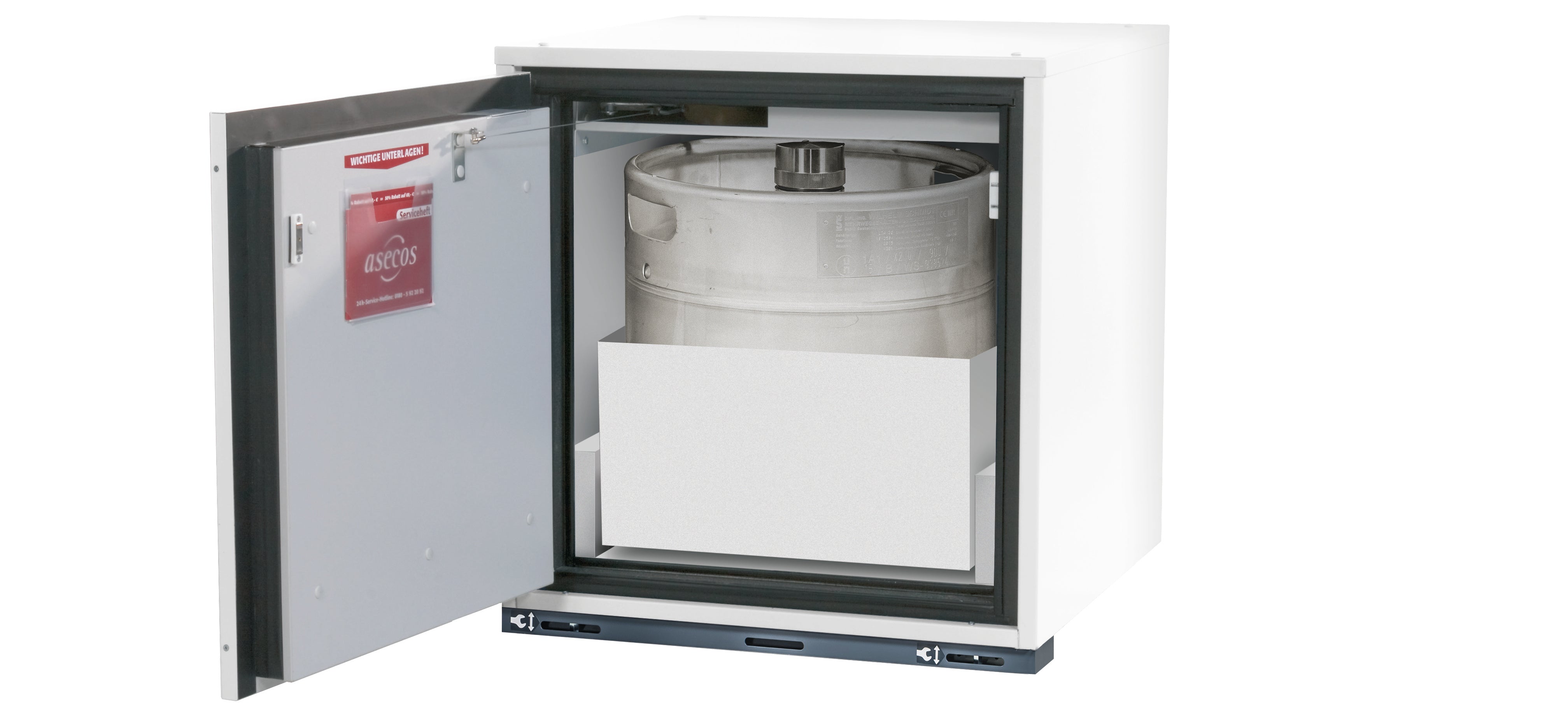 Type 90 safety base cabinet UB-T-90 model UB90.060.059.T in laboratory white (similar to RAL 9016) with 1x pull-out tray STAWA-R max. interior height (sheet steel)