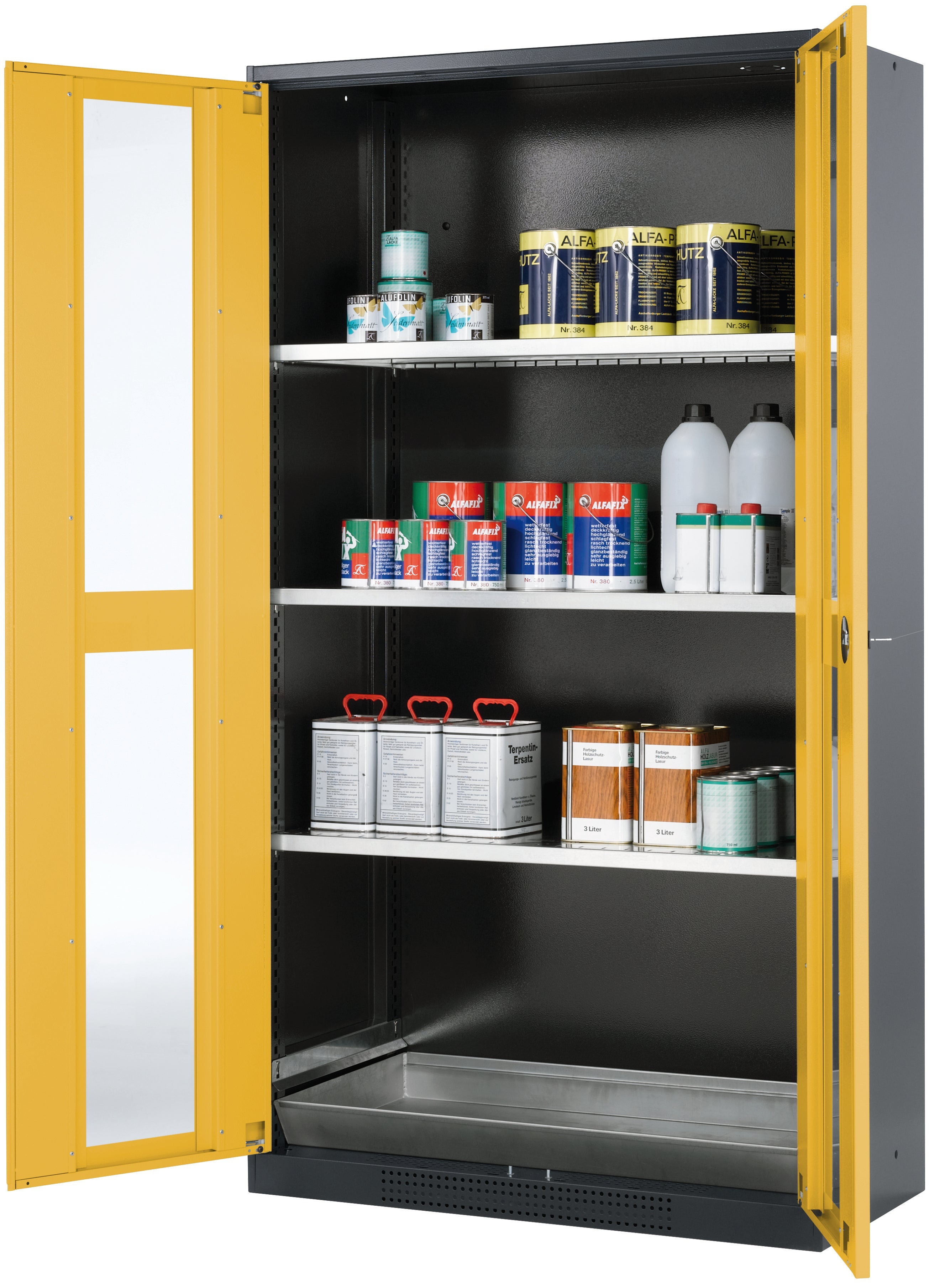 Chemical cabinet CS-CLASSIC-G model CS.195.105.WDFW in safety yellow RAL 1004 with 3x standard shelves (sheet steel)