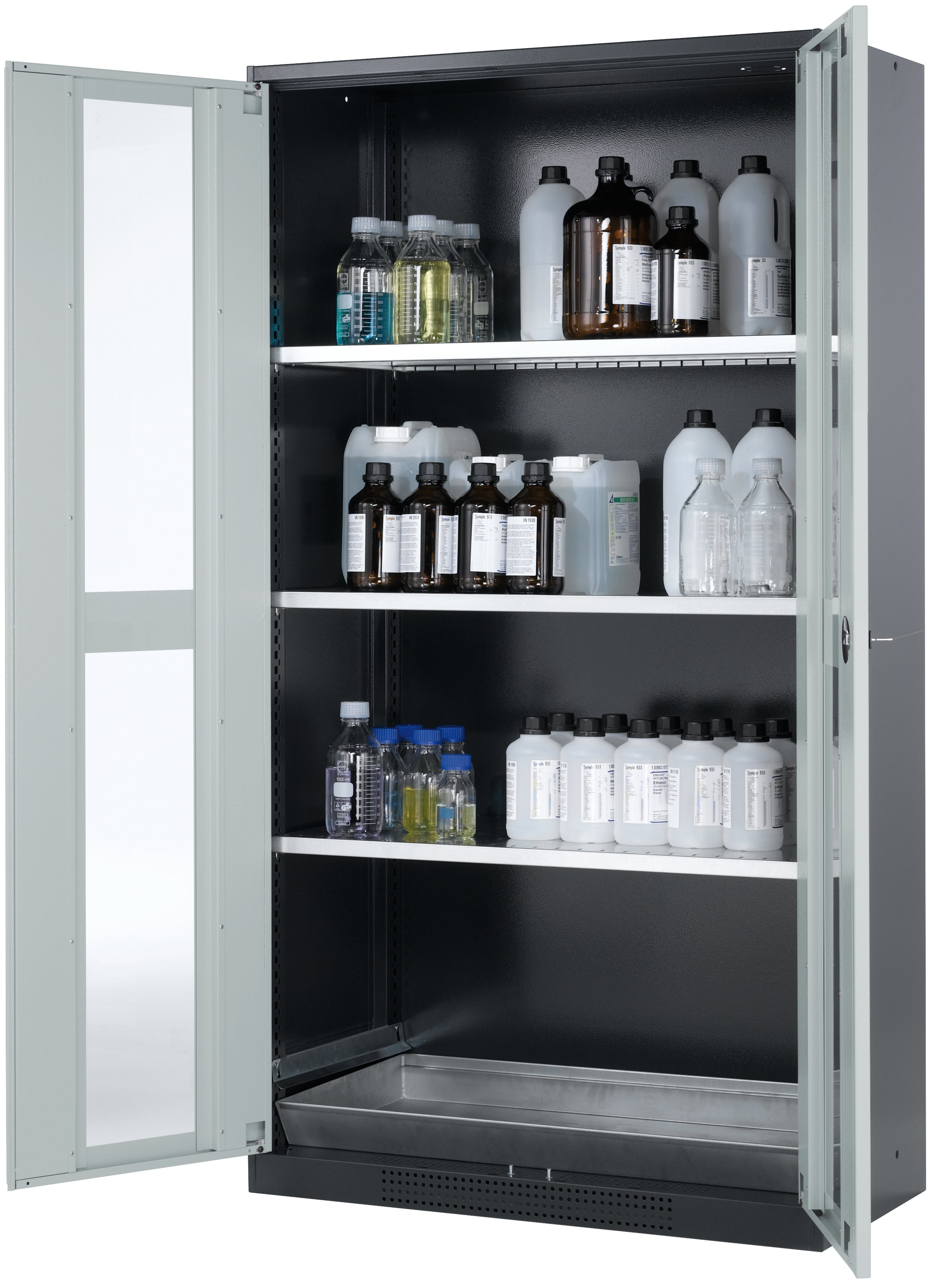 Chemical cabinet CS-CLASSIC-G model CS.195.105.WDFW in light gray RAL 7035 with 3x standard shelves (sheet steel)