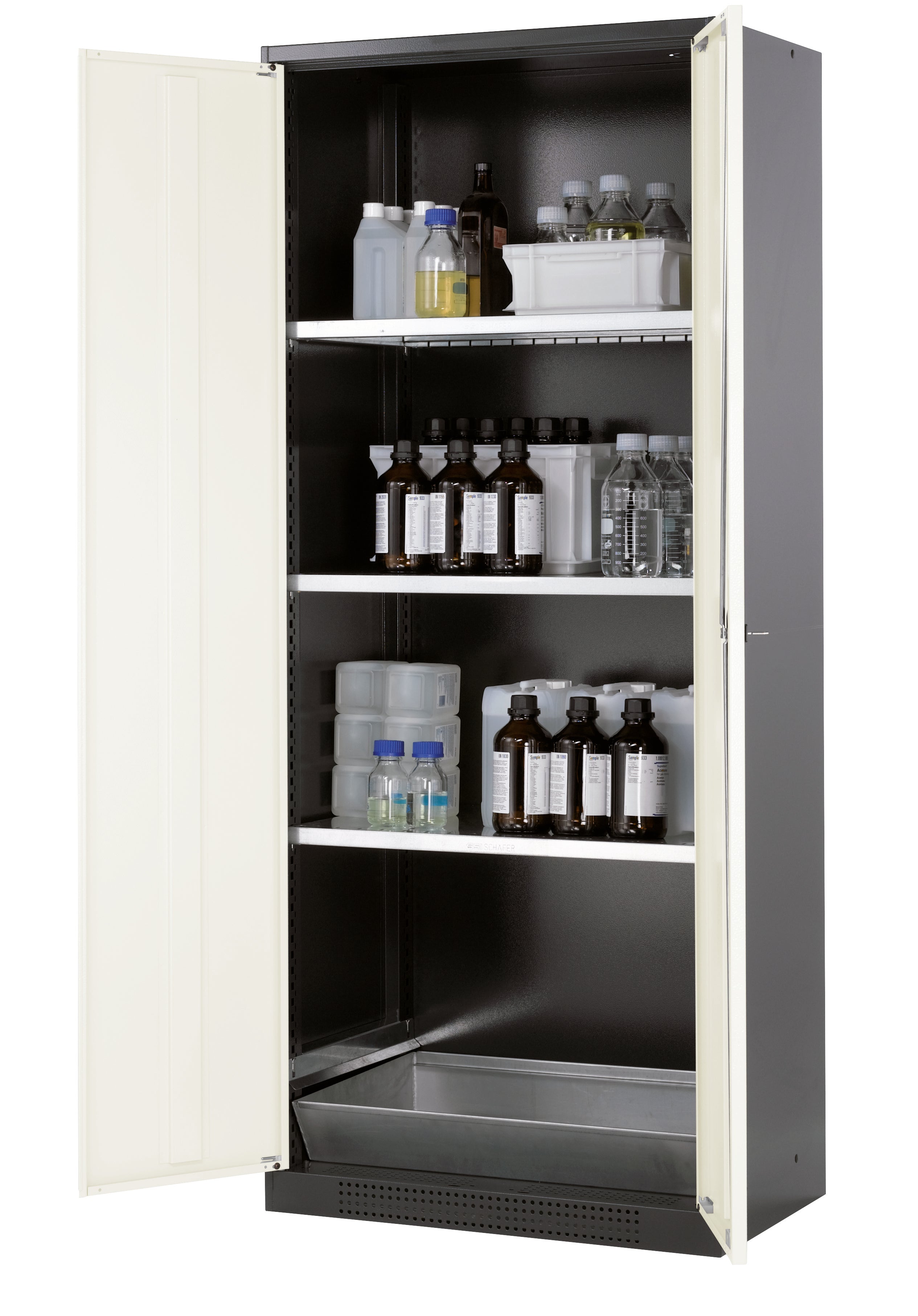 Chemical cabinet CS-CLASSIC model CS.195.081 in pure white RAL 9010 with 3x standard shelves (sheet steel)