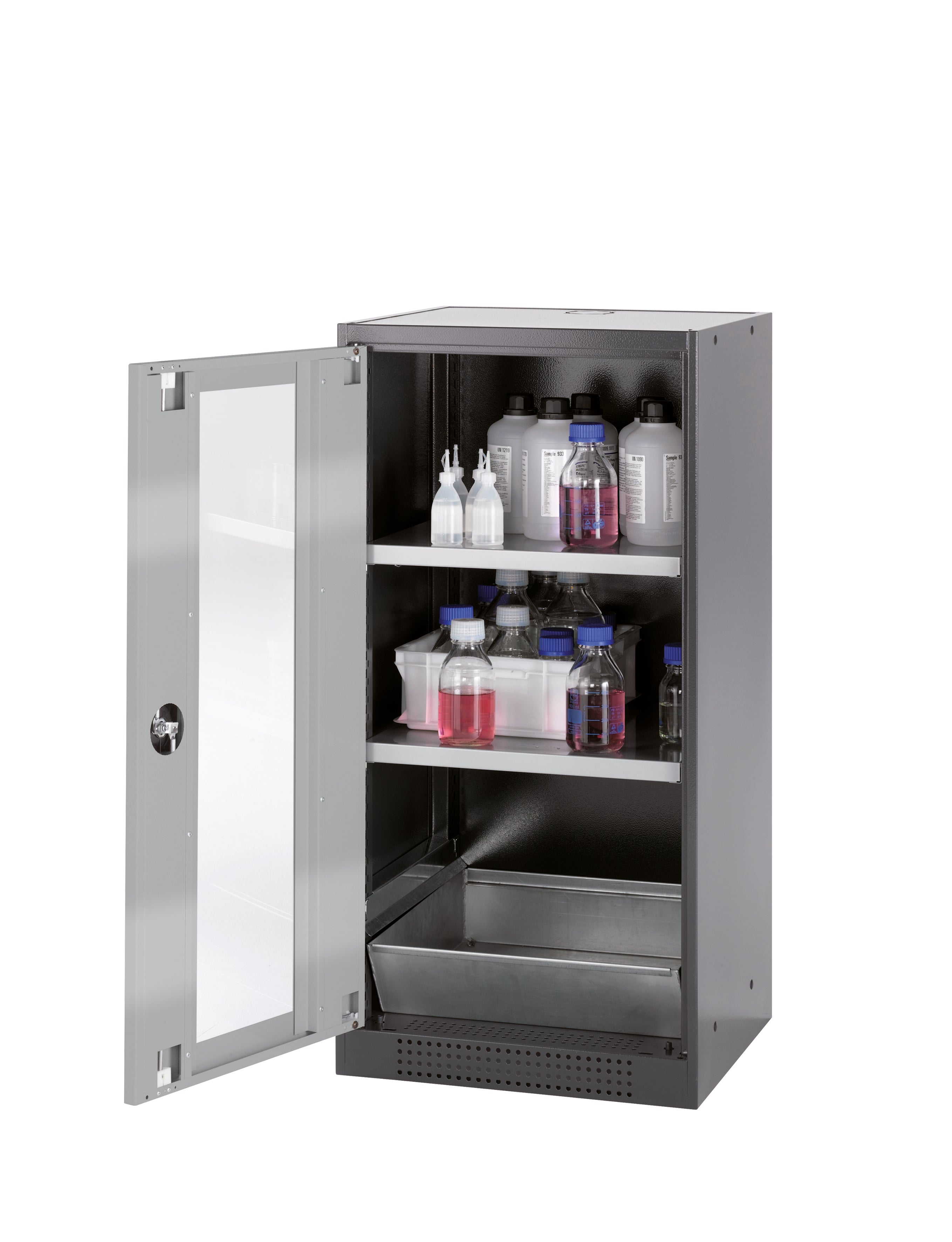 Chemical cabinet CS-CLASSIC-G model CS.110.054.WDFW in asecos silver with 2x standard shelves (sheet steel)