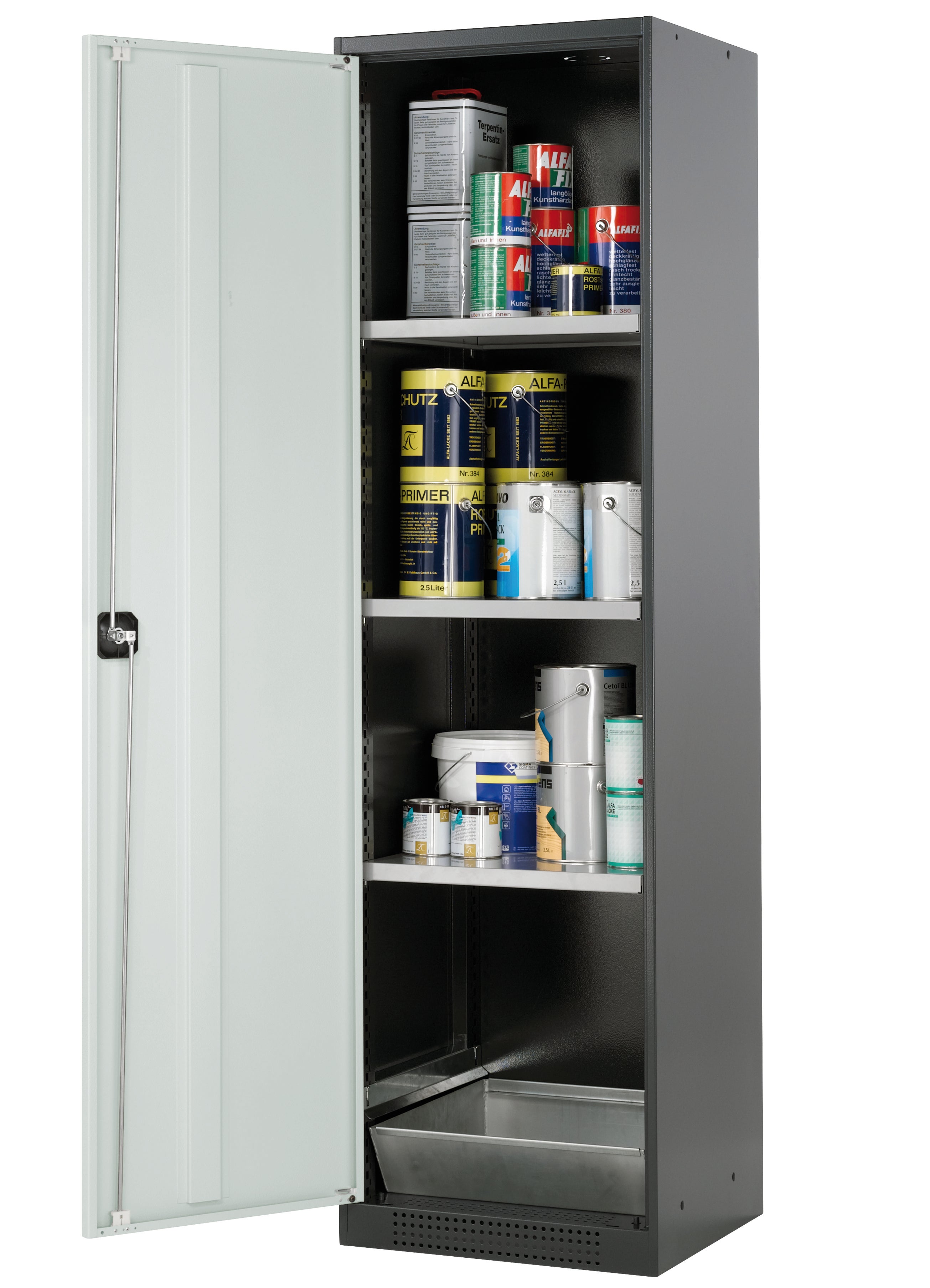 Chemical cabinet CS-CLASSIC model CS.195.054 in light gray RAL 7035 with 3x standard shelves (sheet steel)