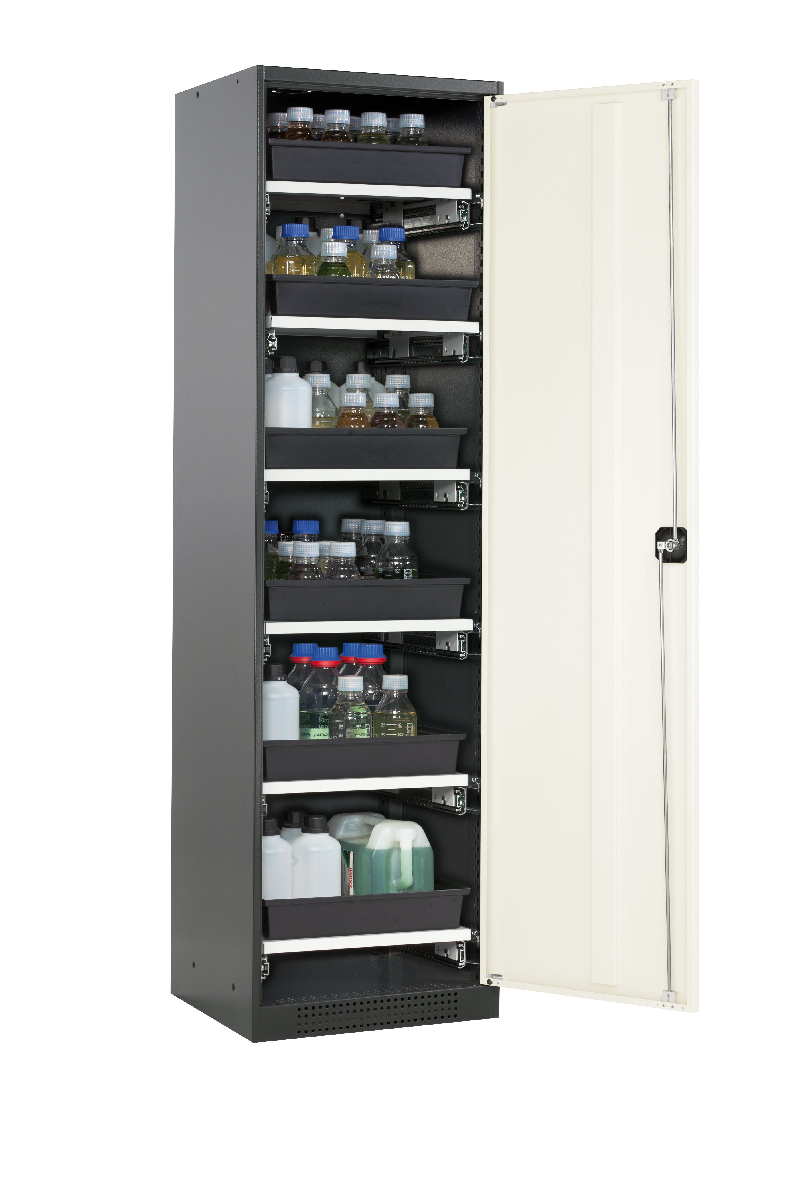 Chemical cabinet CS-CLASSIC model CS.195.054.R in pure white RAL 9010 with 6x AbZ pull-out shelves (sheet steel/polypropylene)