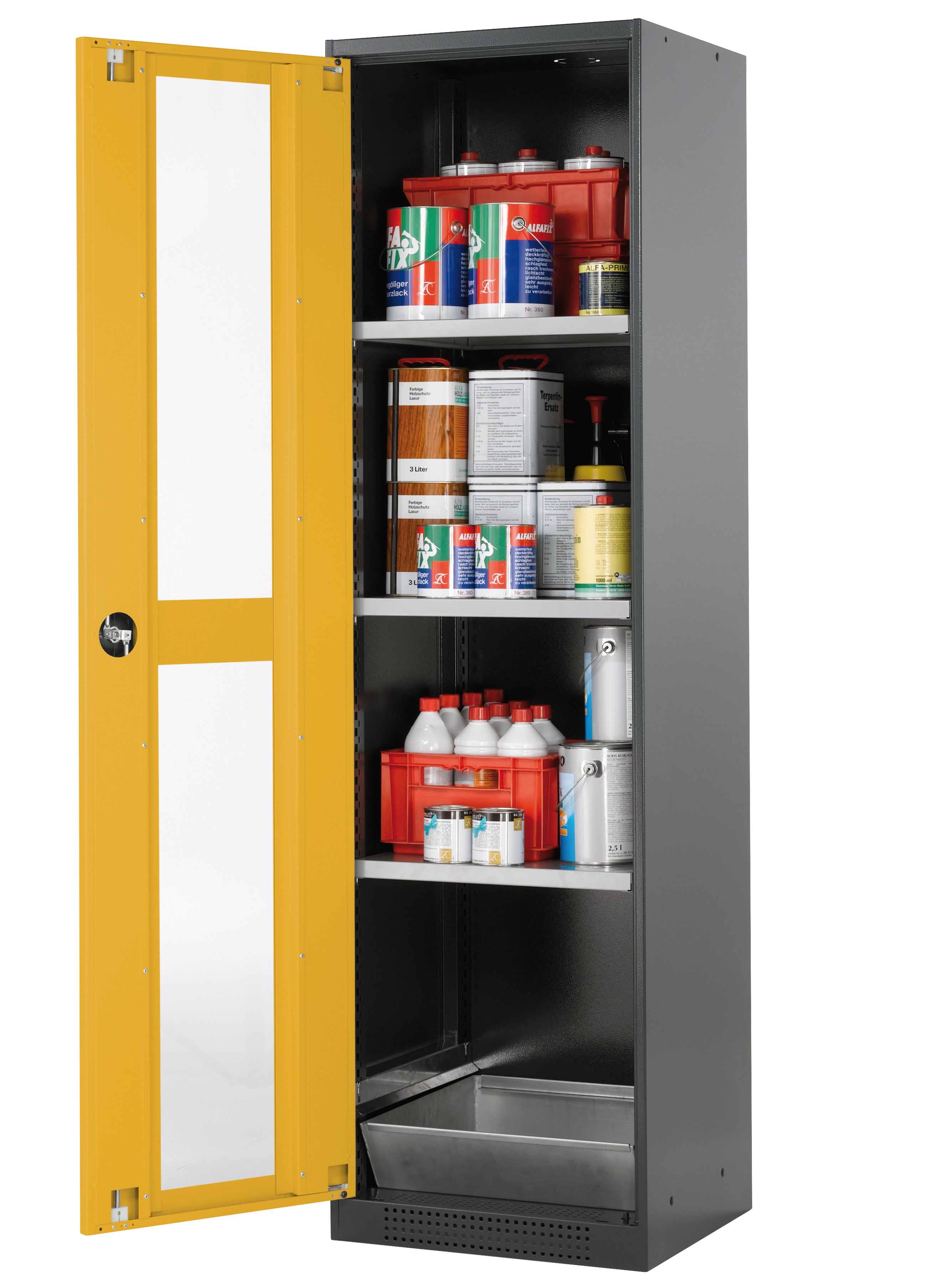 Chemical cabinet CS-CLASSIC-G model CS.195.054.WDFW in safety yellow RAL 1004 with 3x standard shelves (sheet steel)