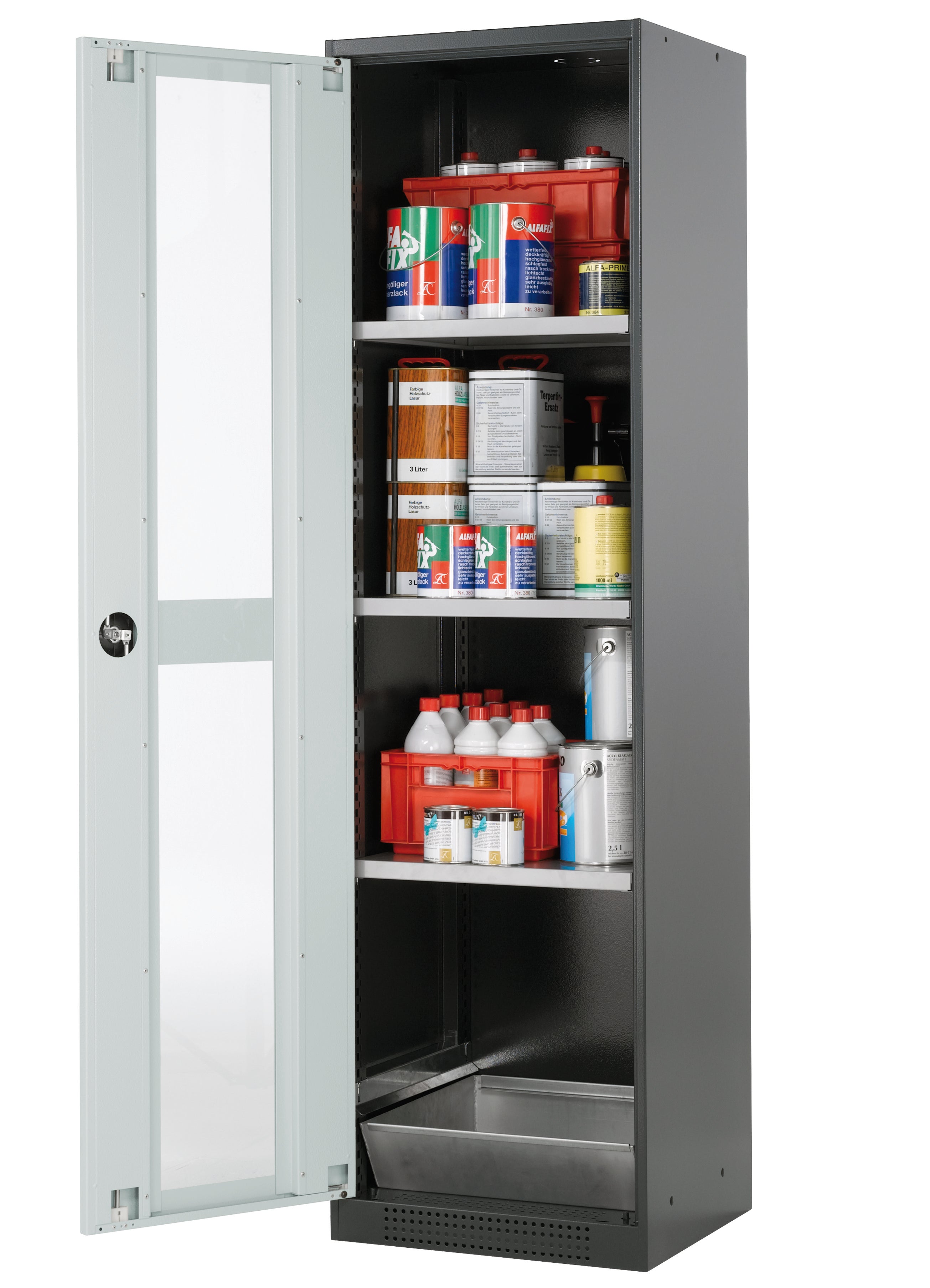 Chemical cabinet CS-CLASSIC-G model CS.195.054.WDFW in light gray RAL 7035 with 3x standard shelves (sheet steel)