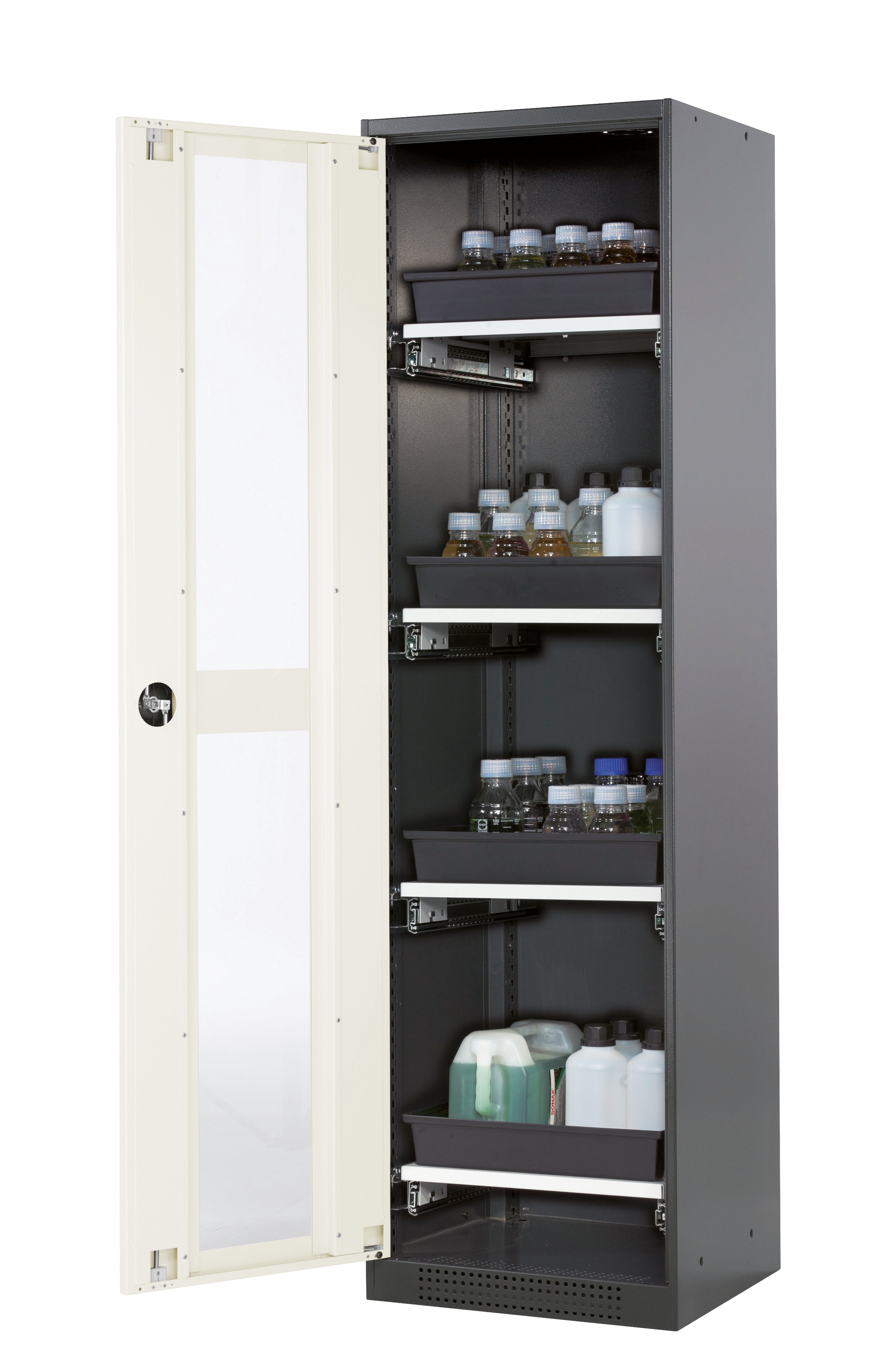 Chemical cabinet CS-CLASSIC-G model CS.195.054.WDFW in pure white RAL 9010 with 4x AbZ pull-out shelves (sheet steel/polypropylene)