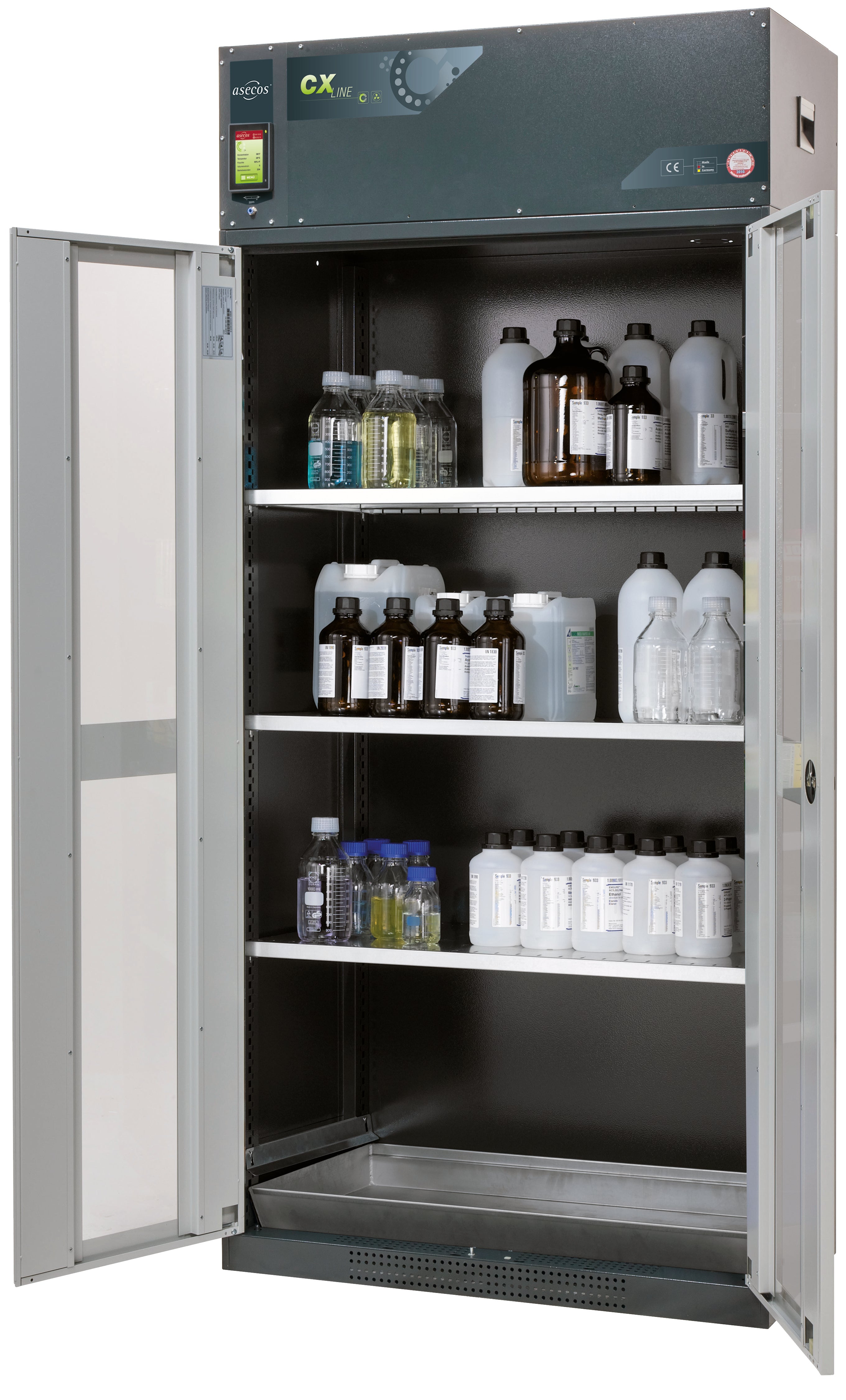 Circulating air filter cabinet CX-CLASSIC-G model CX.229.105.WDFW in light gray RAL 7035 with 3x standard shelves (sheet steel)