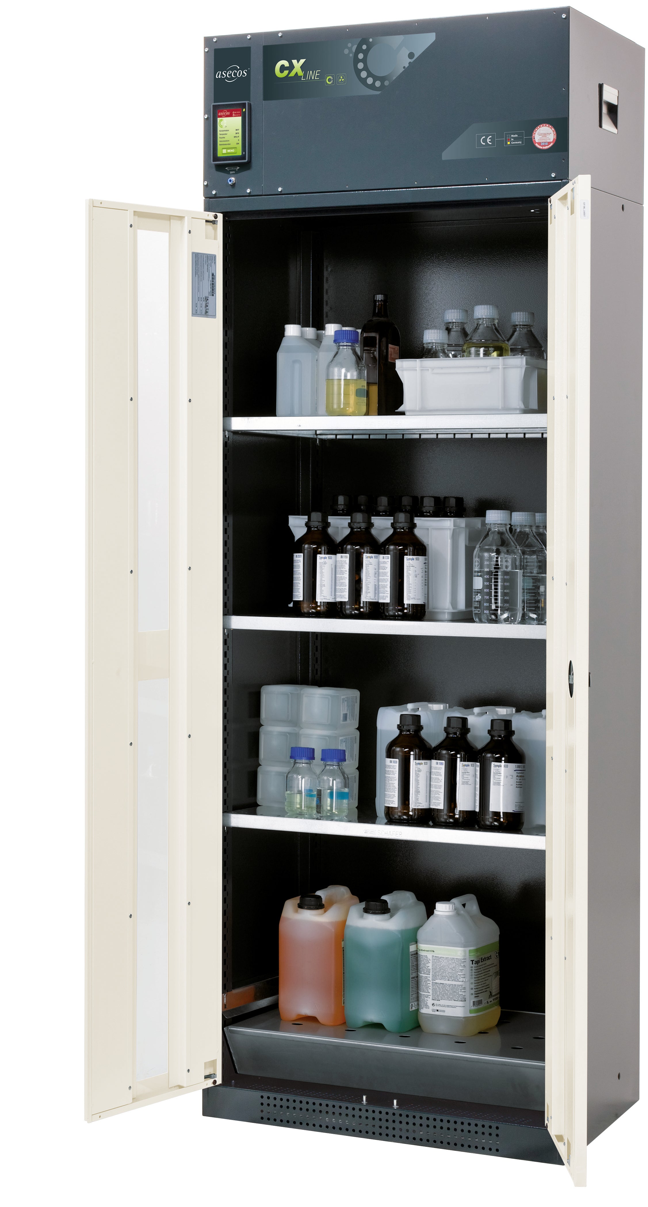 Circulating air filter cabinet CX-CLASSIC-G model CX.229.081.WDFW in pure white RAL 9010 with 3x standard shelves (sheet steel)
