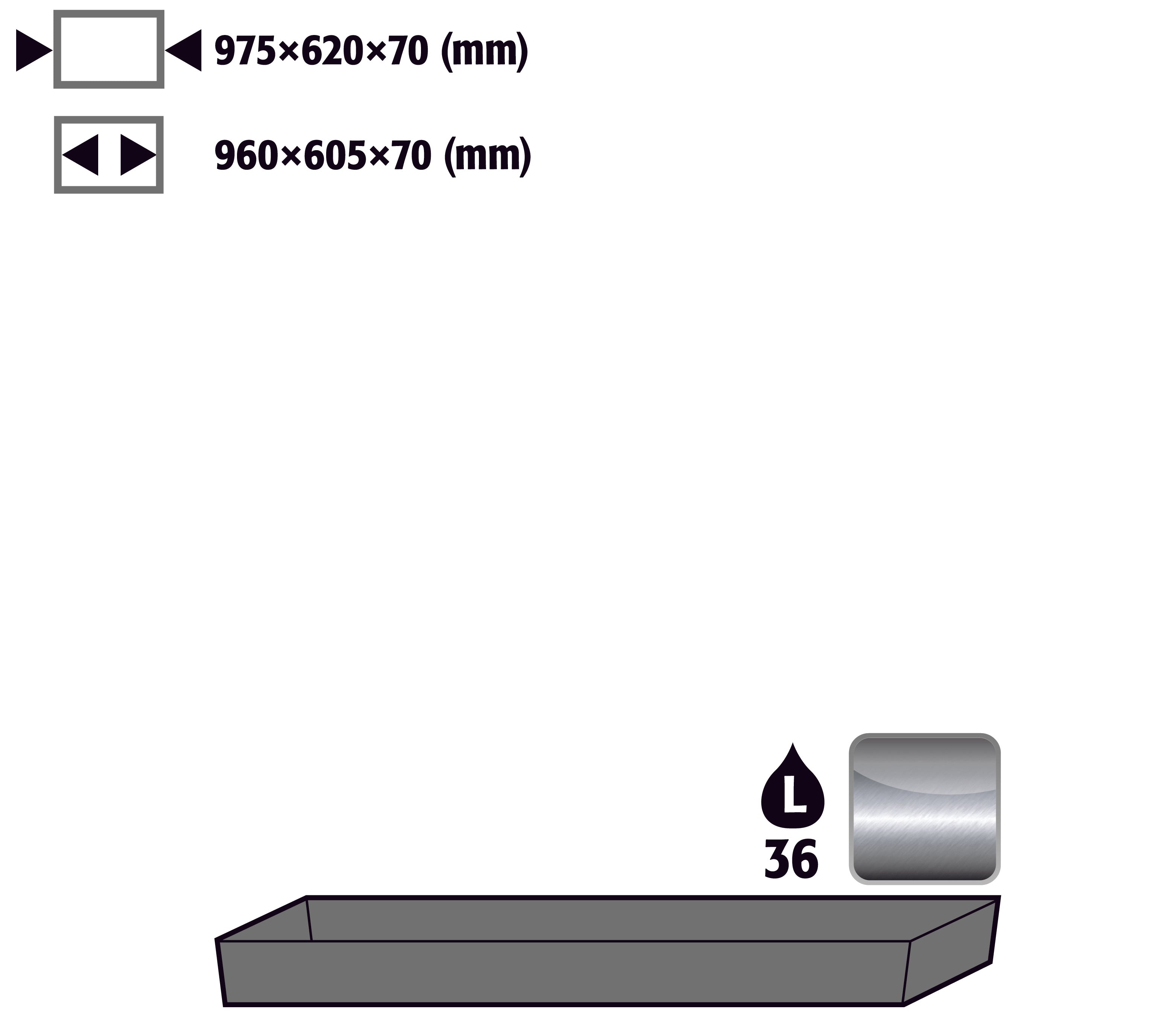 Bac de rétention au sol STAWA-R (volume: 33,00 litres) pour modèle(s): UB90 avec largeur 1100 mm, acier inoxydable 1.4301 brut