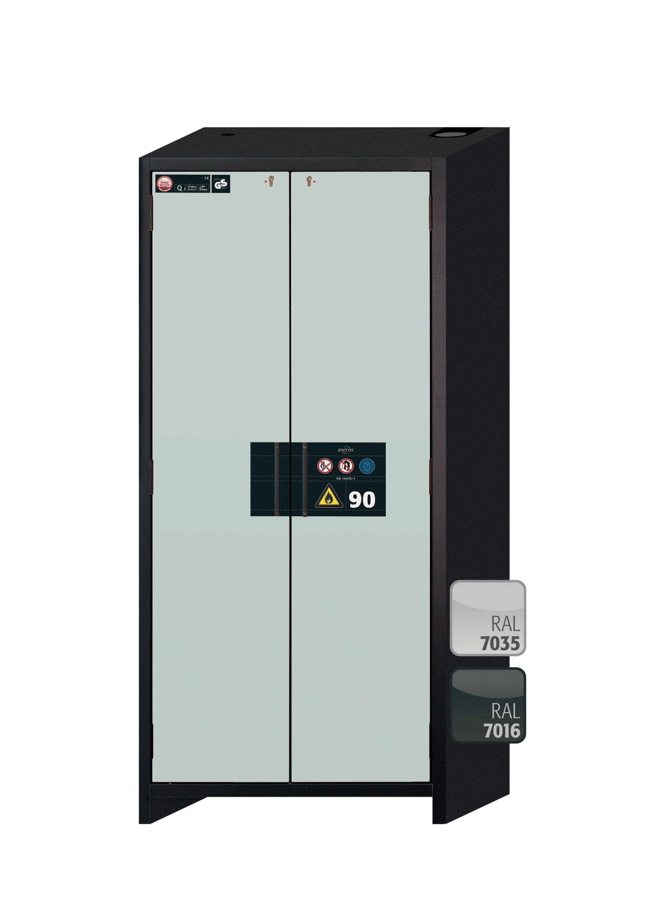 Type 90 safety storage cabinet Q-CLASSIC-90 model Q90.195.090 in light grey RAL 7035 with 4x drawer (standard) (sheet steel),