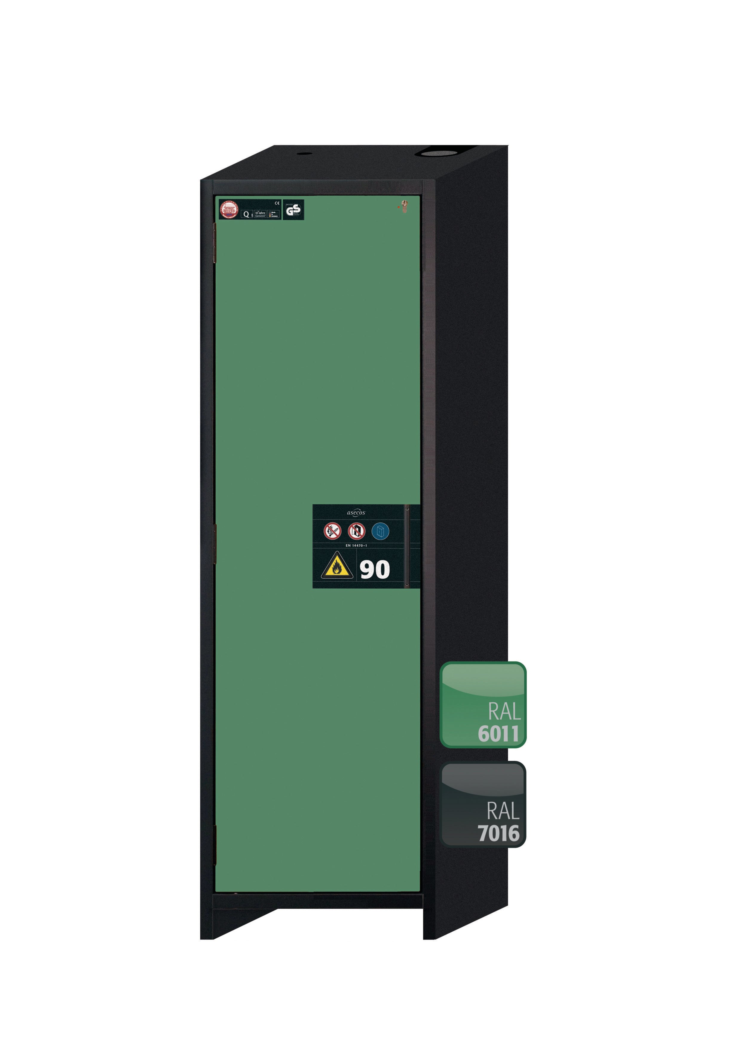 Type 90 safety storage cabinet Q-CLASSIC-90 model Q90.195.060 in reseda green RAL 6011 with 5x drawer (standard) (sheet steel),