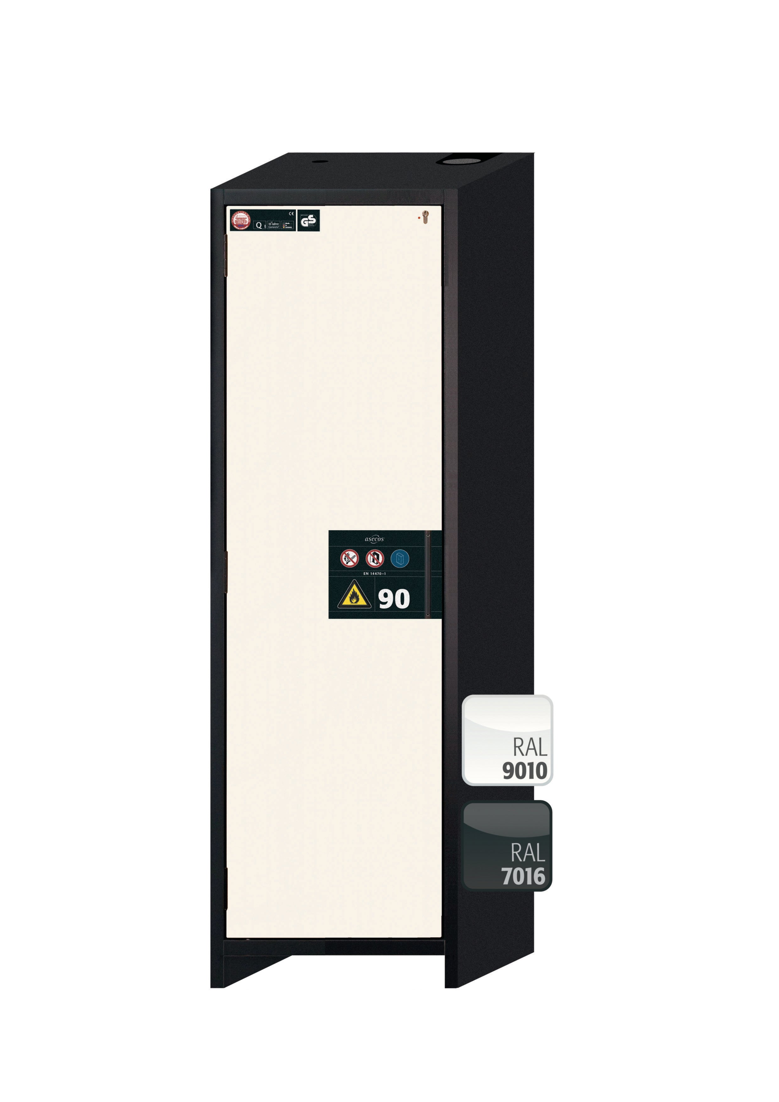 Typ 90 Sicherheitsschrank Q-CLASSIC-90 Modell Q90.195.060 in reinweiss RAL 9010 mit 2x Wannenboden Standard (Edelstahl 1.4301)