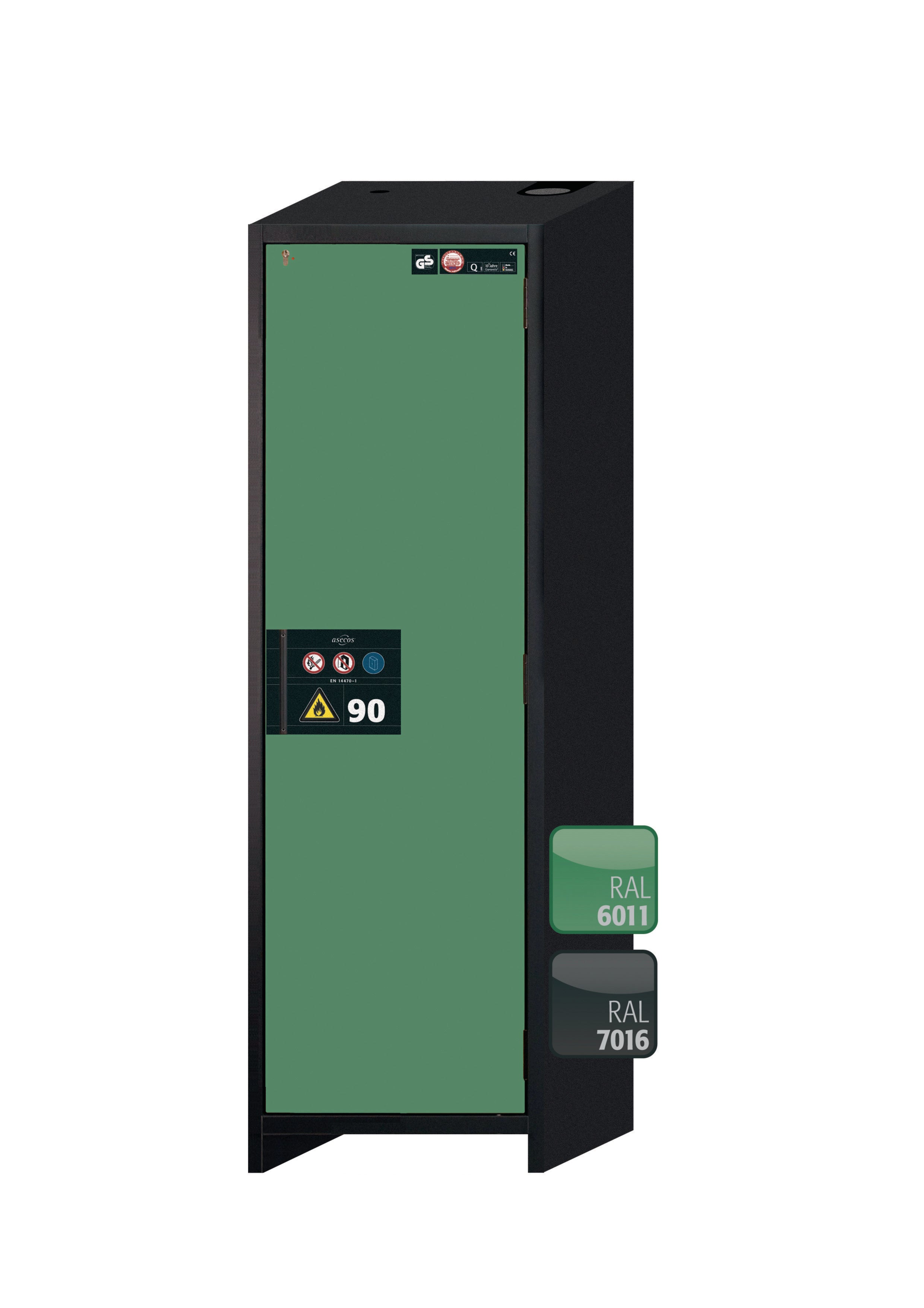 Type 90 safety storage cabinet Q-CLASSIC-90 model Q90.195.060.R in reseda green RAL 6011 with 4x drawer (standard) (sheet steel),