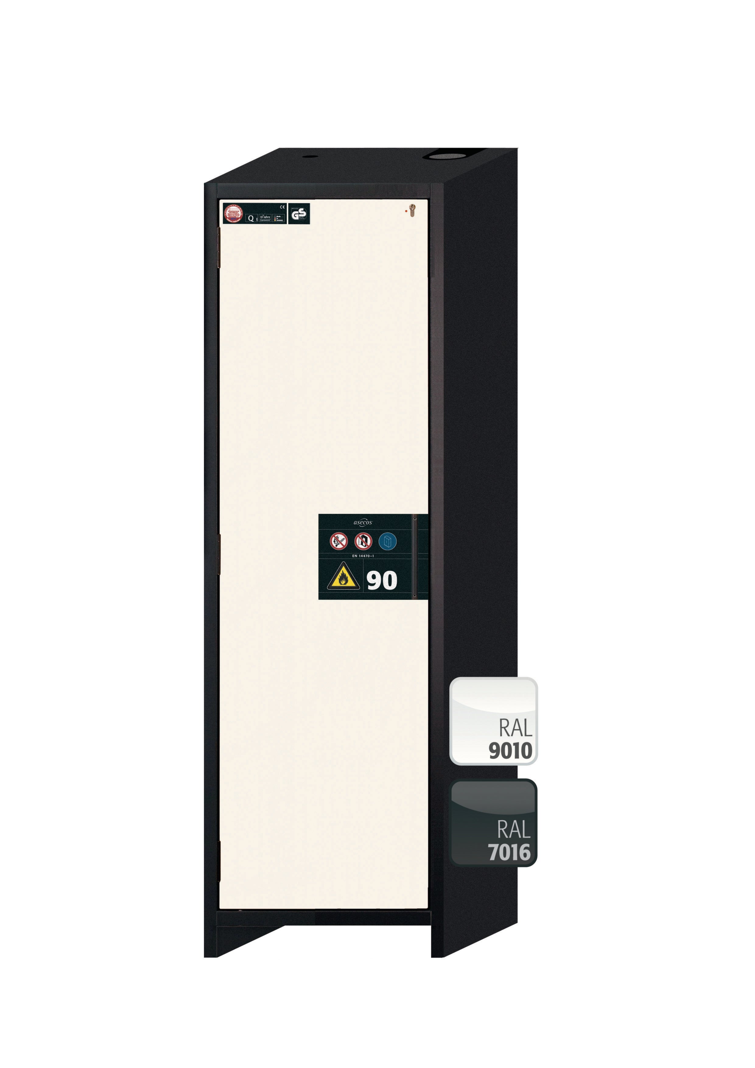Typ 90 Sicherheitsschrank Q-PEGASUS-90 Modell Q90.195.060.WDAC in reinweiss RAL 9010 mit 4x Auszugswanne Standard (Edelstahl 1.4301)