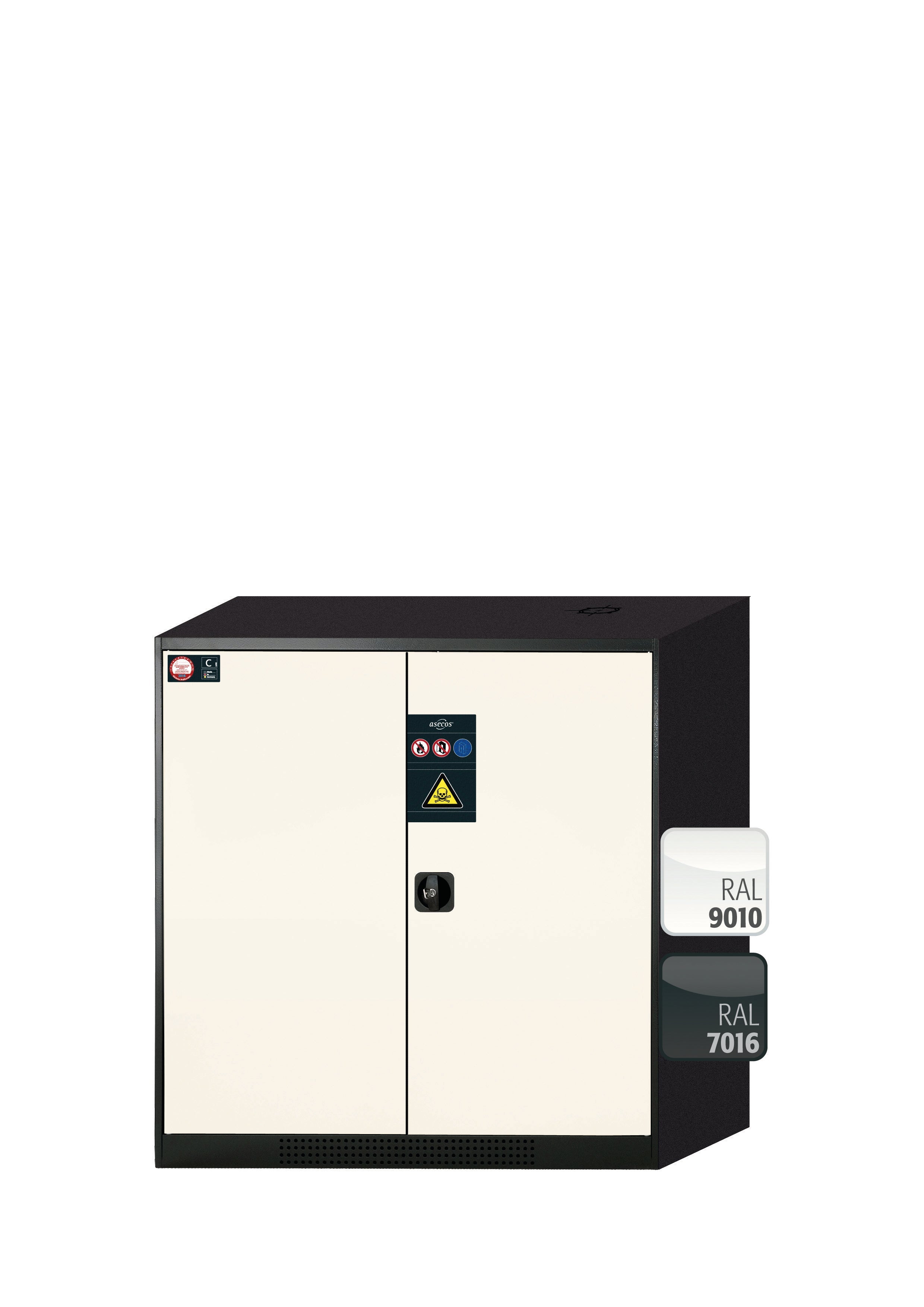 Armoire chimique CS-CLASSIC modèle CS.110.105 en blanc pur RAL 9010 avec 2x étagères standard (tôle d'acier)