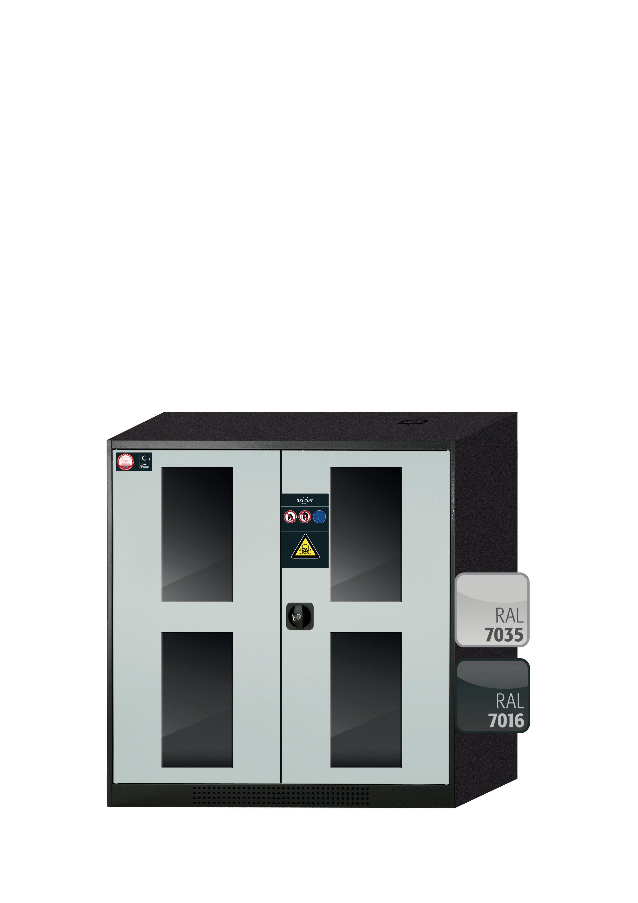 Chemical cabinet CS-CLASSIC-G model CS.110.105.WDFW in light gray RAL 7035 with 2x standard shelves (sheet steel)