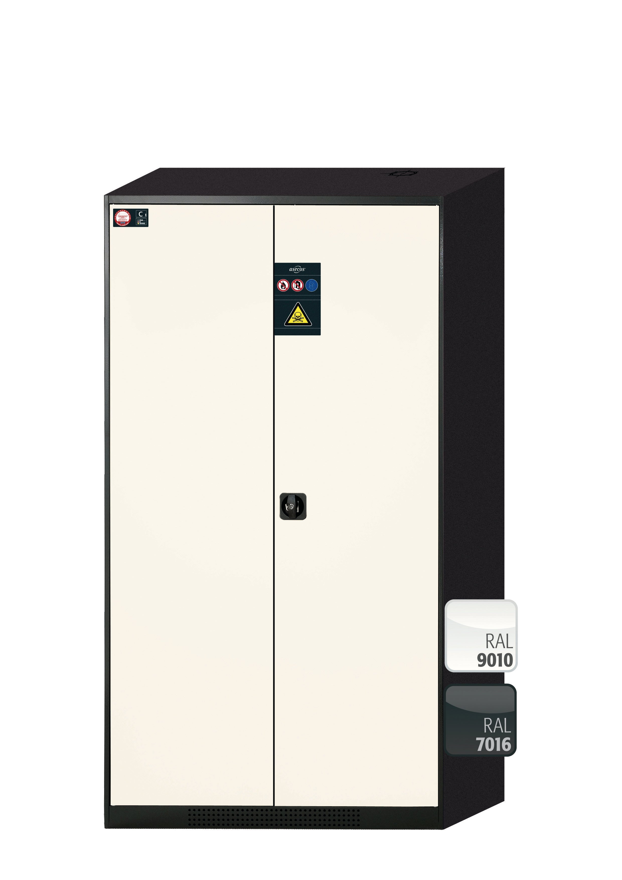 Chemical cabinet CS-CLASSIC model CS.195.105 in pure white RAL 9010 with 5x AbZ pull-out shelves (sheet steel/polypropylene)
