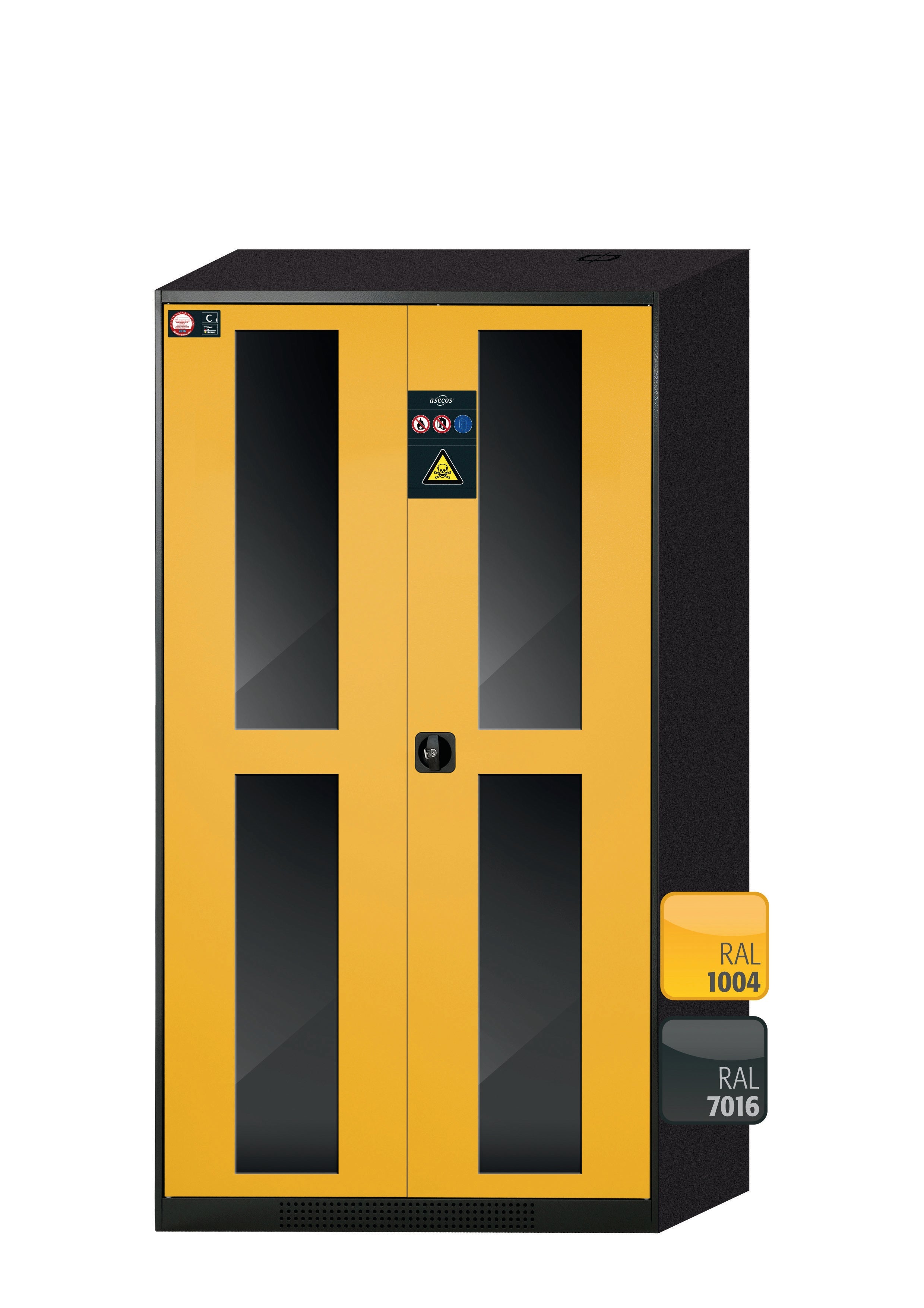 Chemical cabinet CS-CLASSIC-G model CS.195.105.WDFW in safety yellow RAL 1004 with 3x standard shelves (sheet steel)
