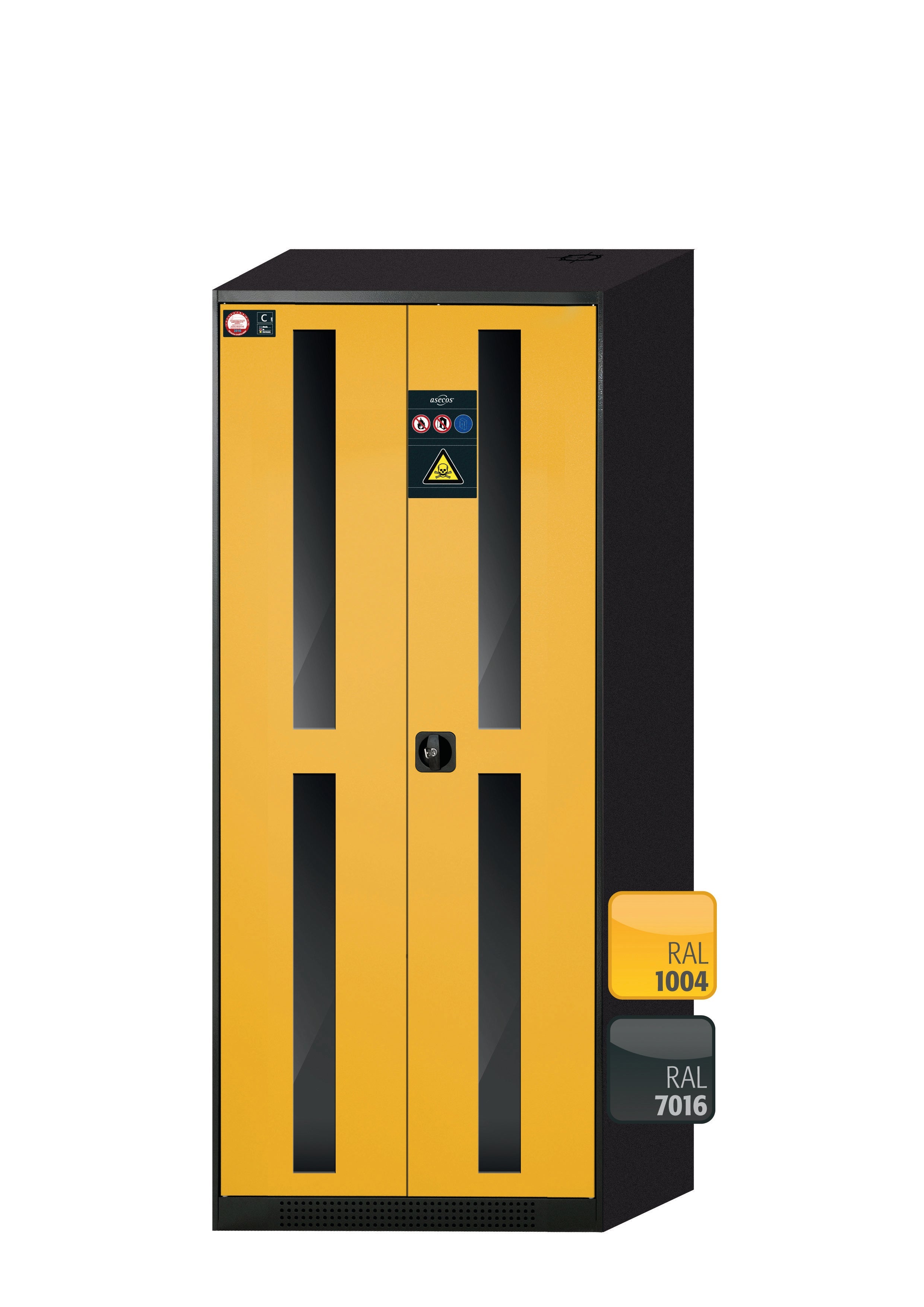 Chemical cabinet CS-CLASSIC-G model CS.195.081.WDFW in safety yellow RAL 1004 with 3x standard shelves (sheet steel)