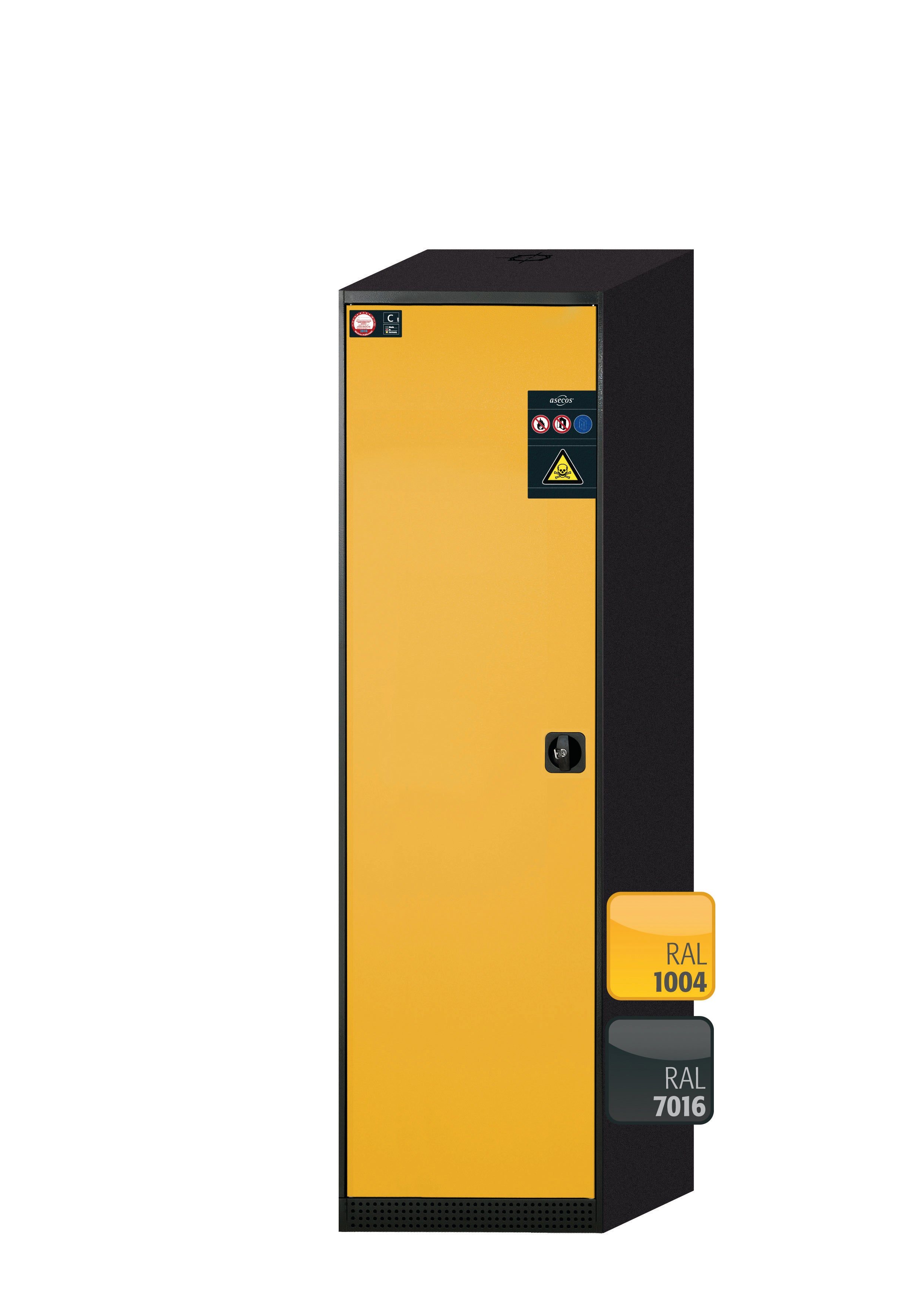 Armoire chimique CS-CLASSIC modèle CS.195.054 en jaune sécurité RAL 1004 avec 5 étagères coulissantes AbZ (tôle d'acier/polypropylène)