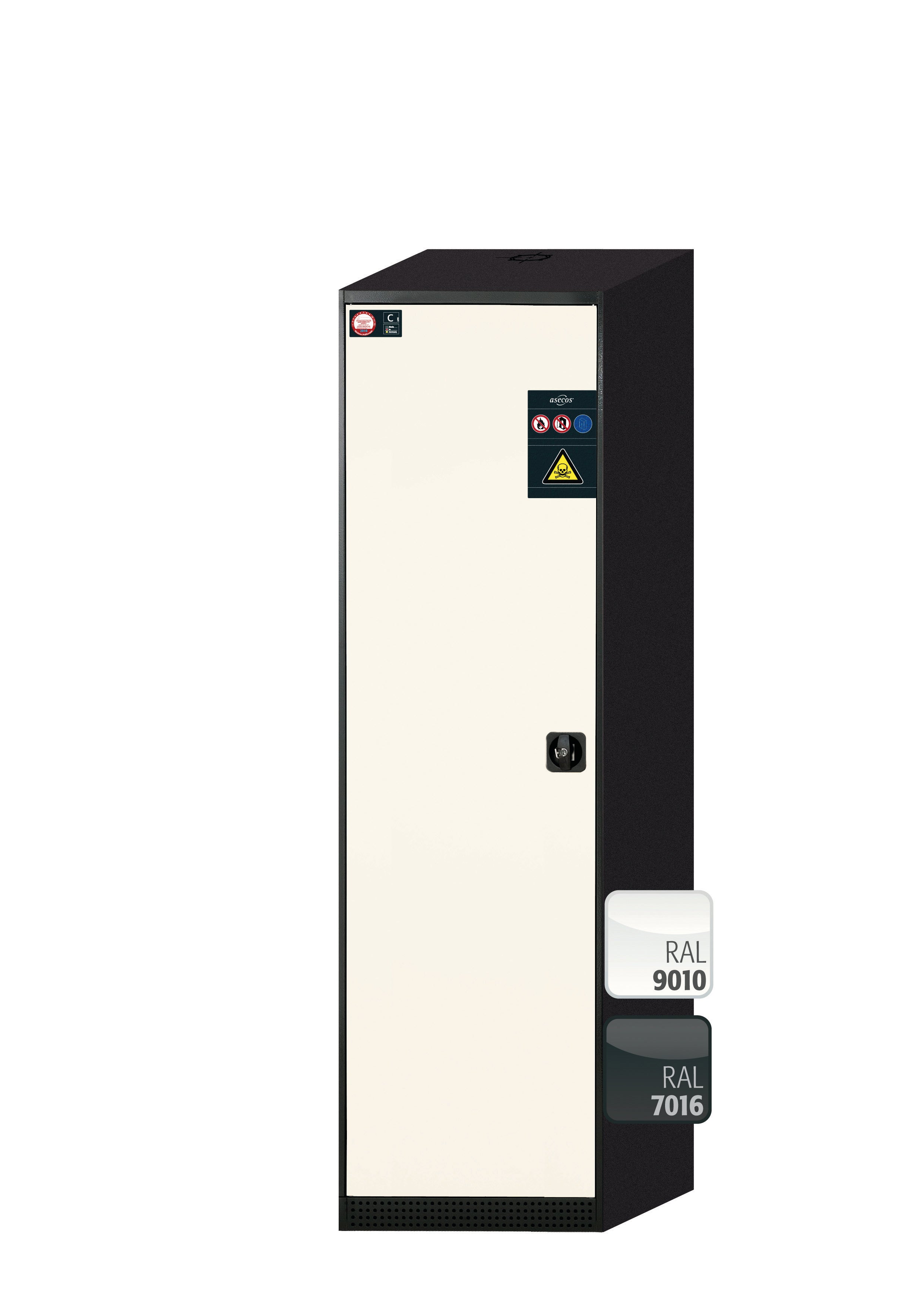 Chemikalienschrank CS-CLASSIC Modell CS.195.054 in reinweiss RAL 9010 mit 6x Tablarauszug AbZ (Stahlblech/Polypropylen)