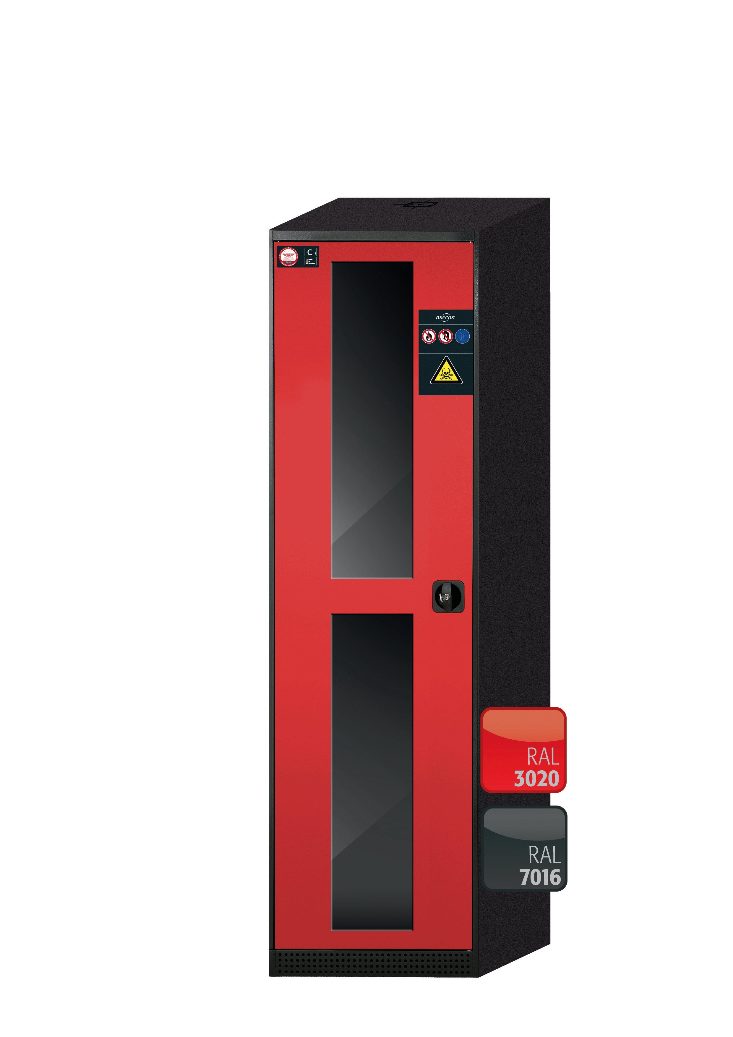 Chemical cabinet CS-CLASSIC-G model CS.195.054.WDFW in traffic red RAL 3020 with 3x standard shelves (sheet steel)