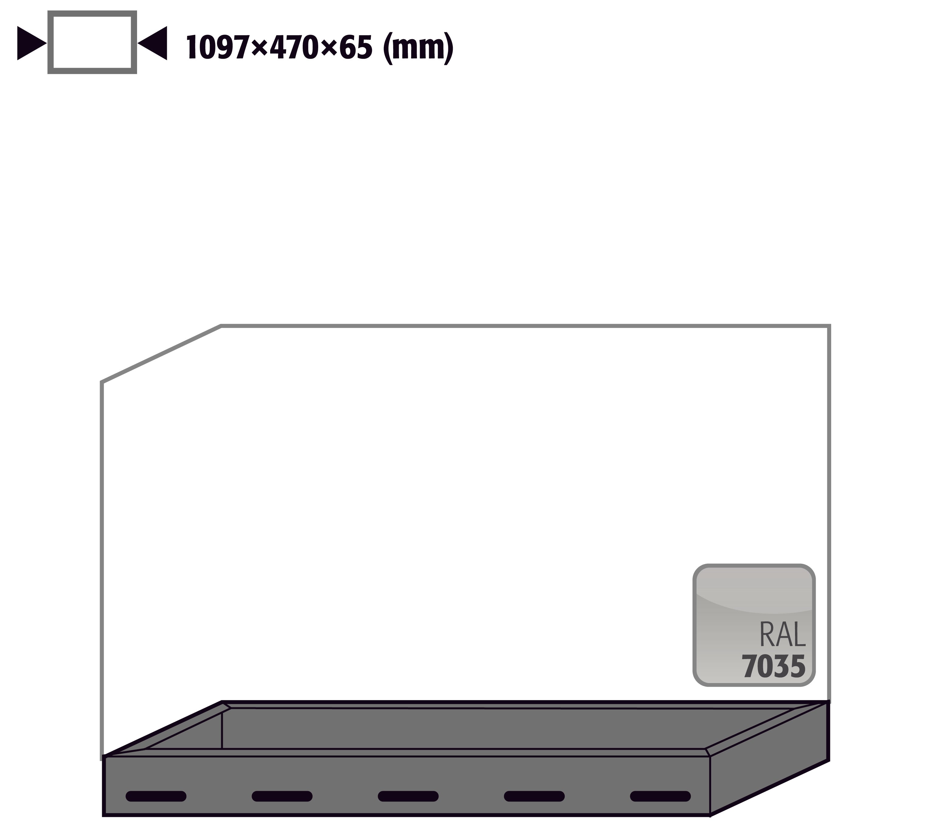 Plinth Height = 65 mm for model(s): C with width 1100 mm, sheet steel powder-coated smooth