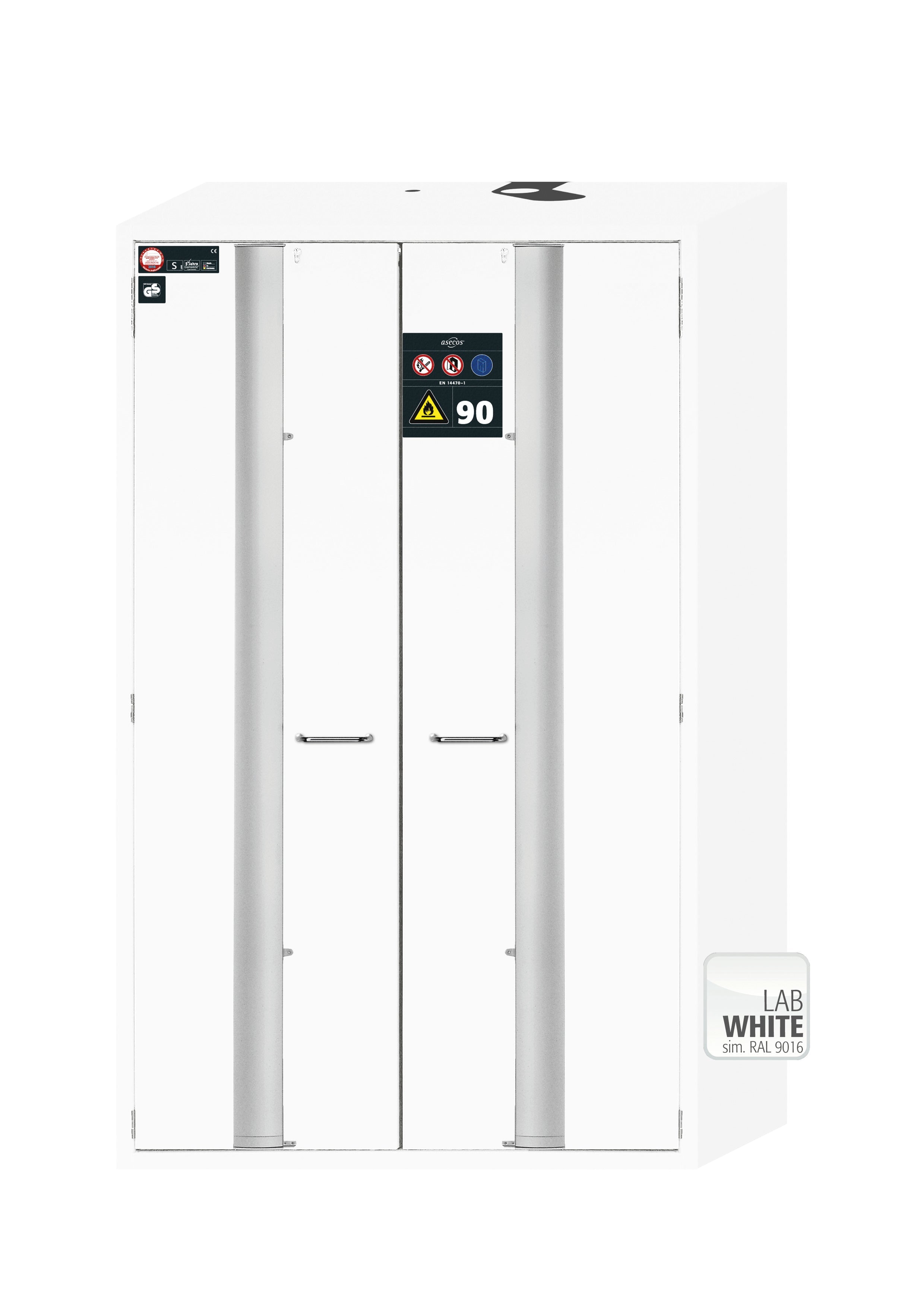 Type 90 safety storage cabinet S-PHOENIX-90 model S90.196.120.FDAS in laboratory white (sim. RAL 9016) with 6x drawer (standard) (sheet steel),