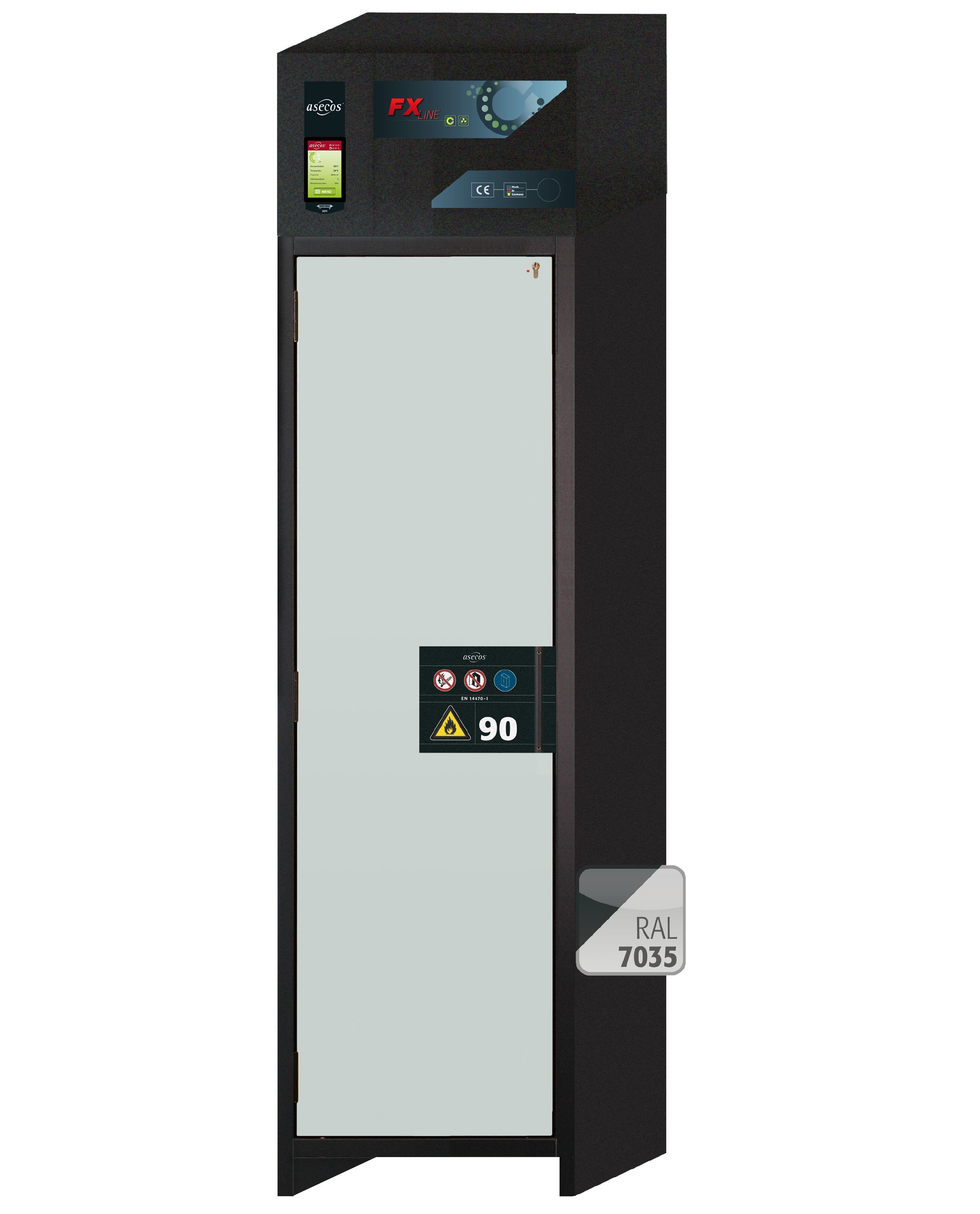 Armoire de filtration d'air de recirculation de type 90 FX-PEGASUS-90 modèle FX90.229.060.WDAC en gris clair RAL 7035 avec 3x base de plateau standard (polypropylène)