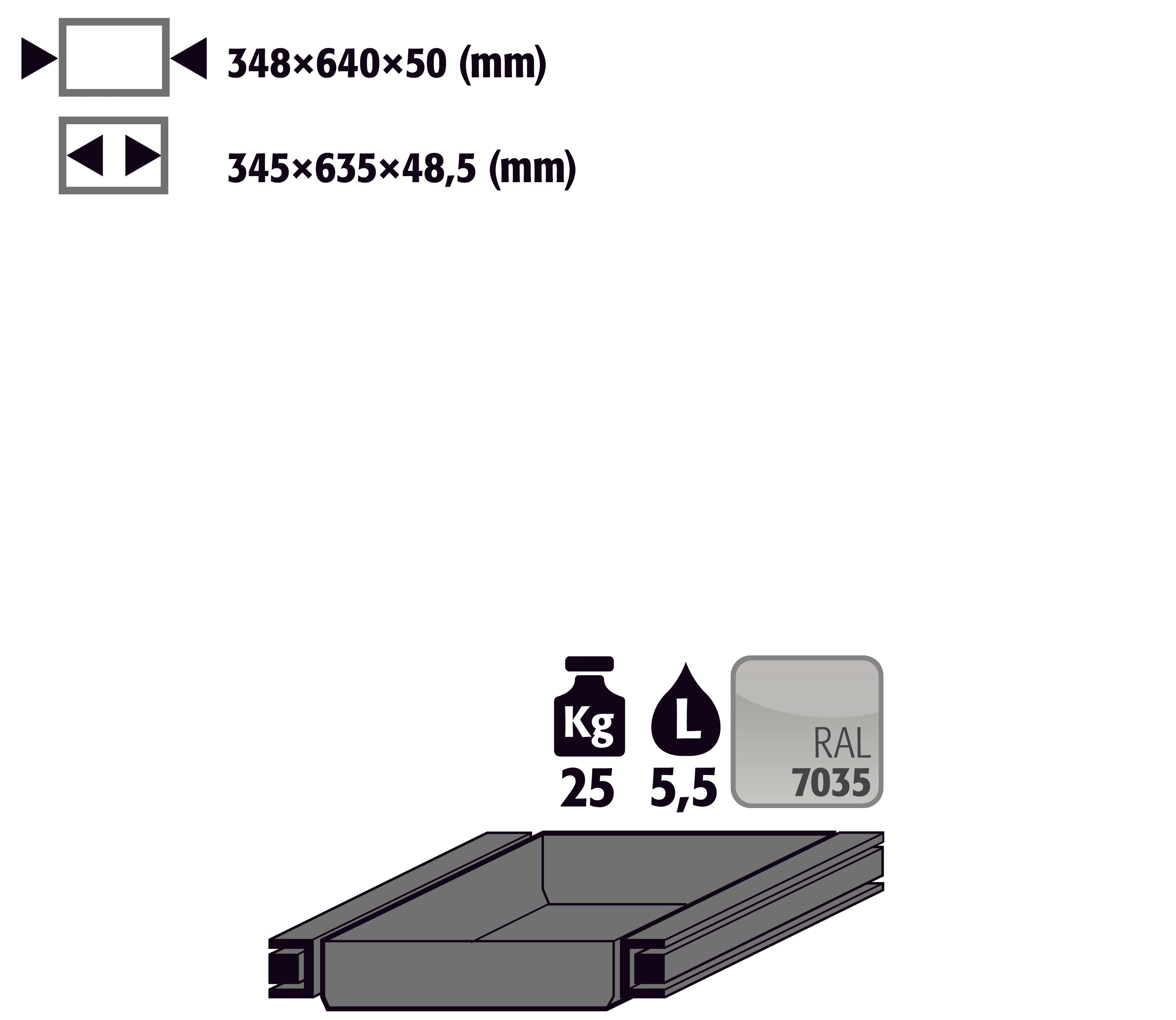Bac coulissant standard charnière à droite (volume: 5,50 litres) pour modèle(s): S90 avec largeur 600 mm, tôle d'acier revêtement par poudre lisse