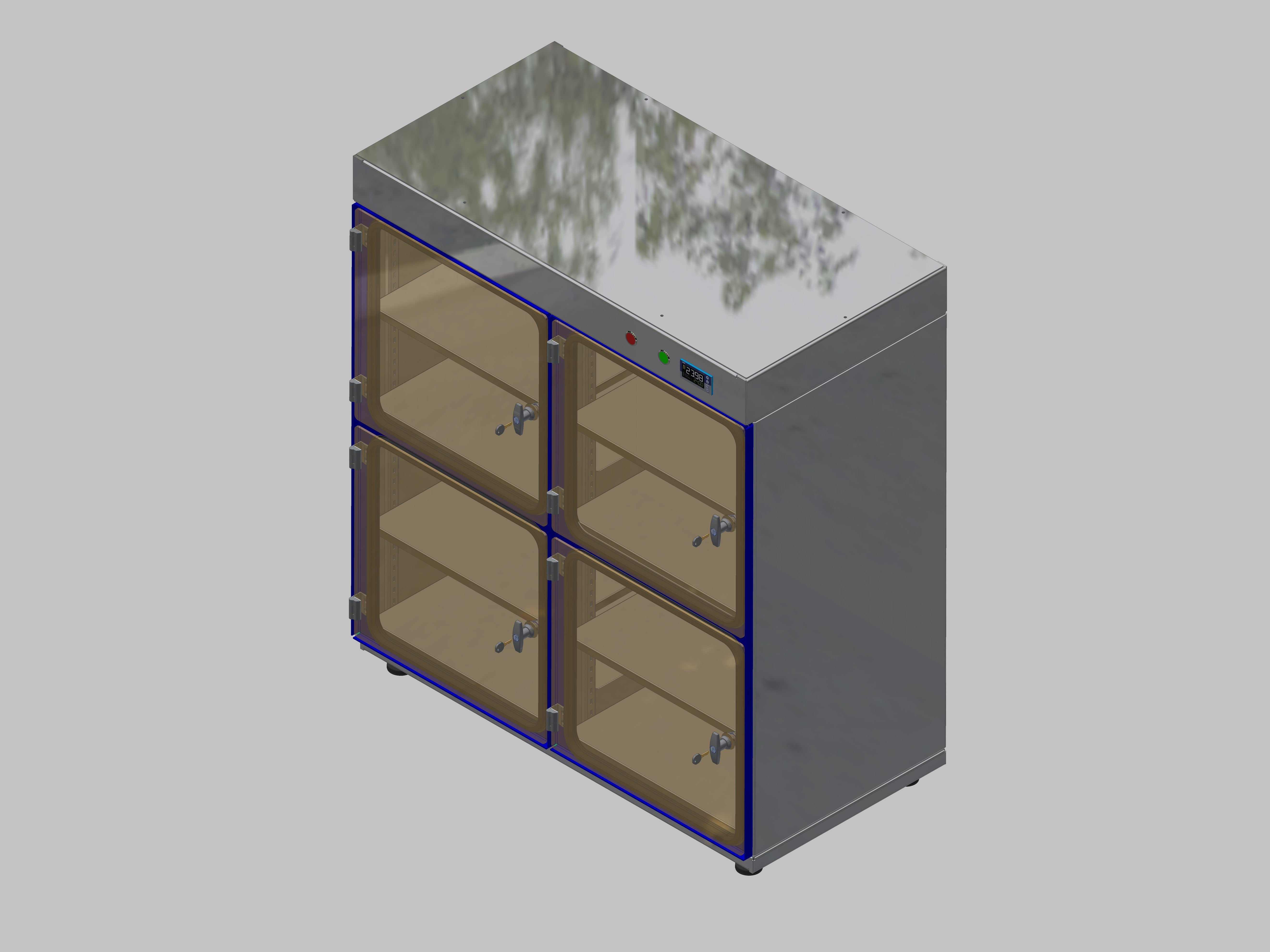 Dry storage cabinet-ITN-1200-4 with 2 shelves per compartment and base design with adjustable feet